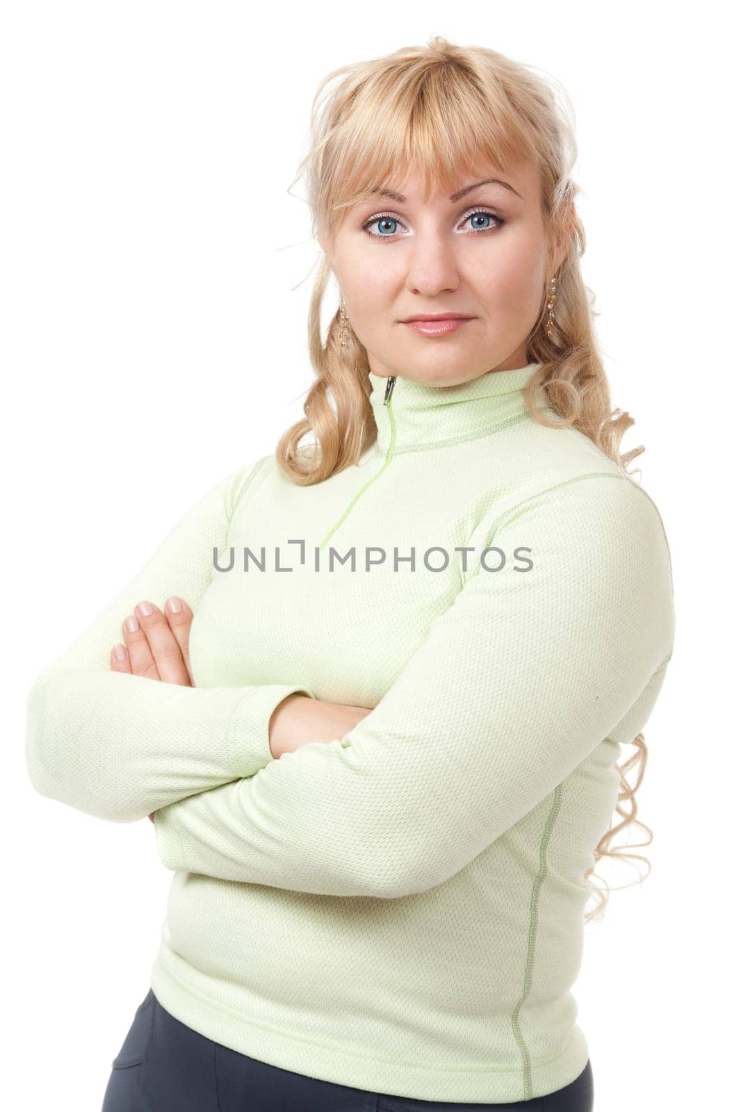 portrait of a blond woman in studio. Isolate on white