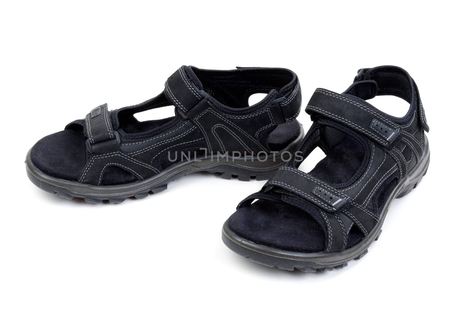 Bkack men's leather sandal isolated on white