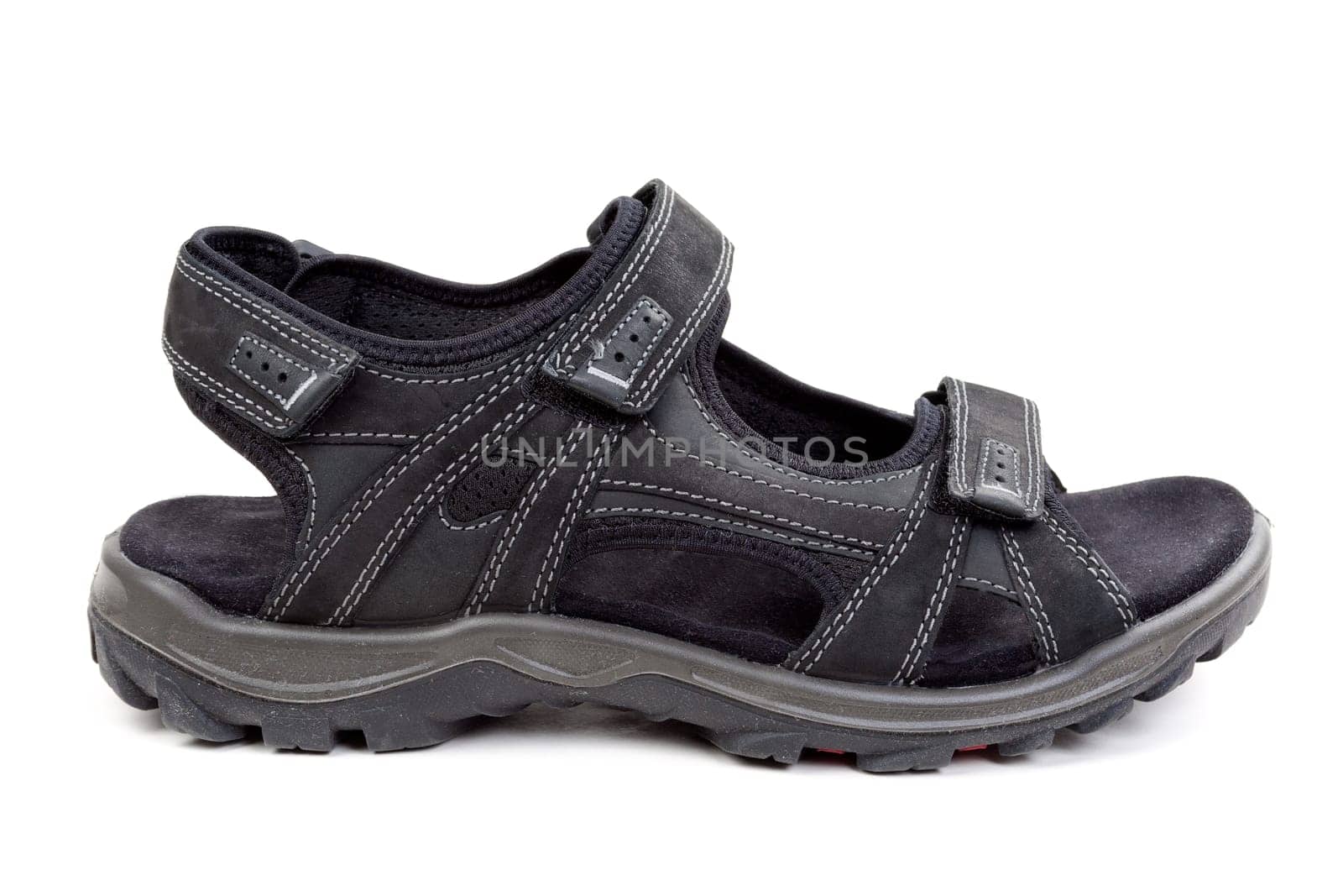 Male black suede sandal isolated over white