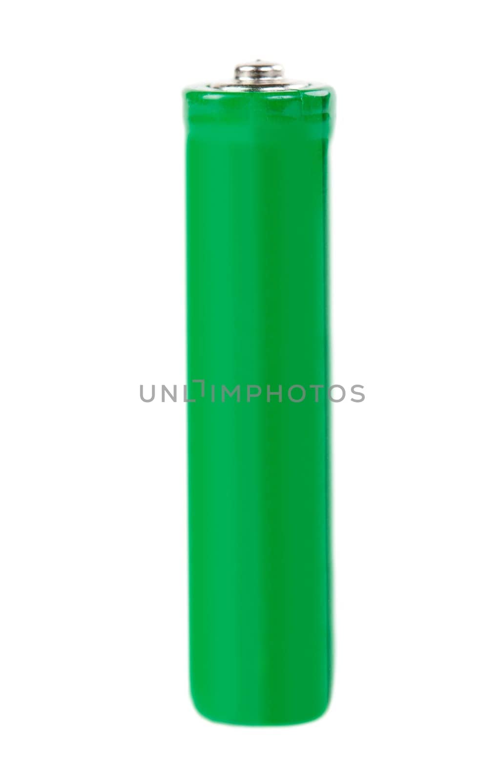 Green AAA batteries isolated on white background