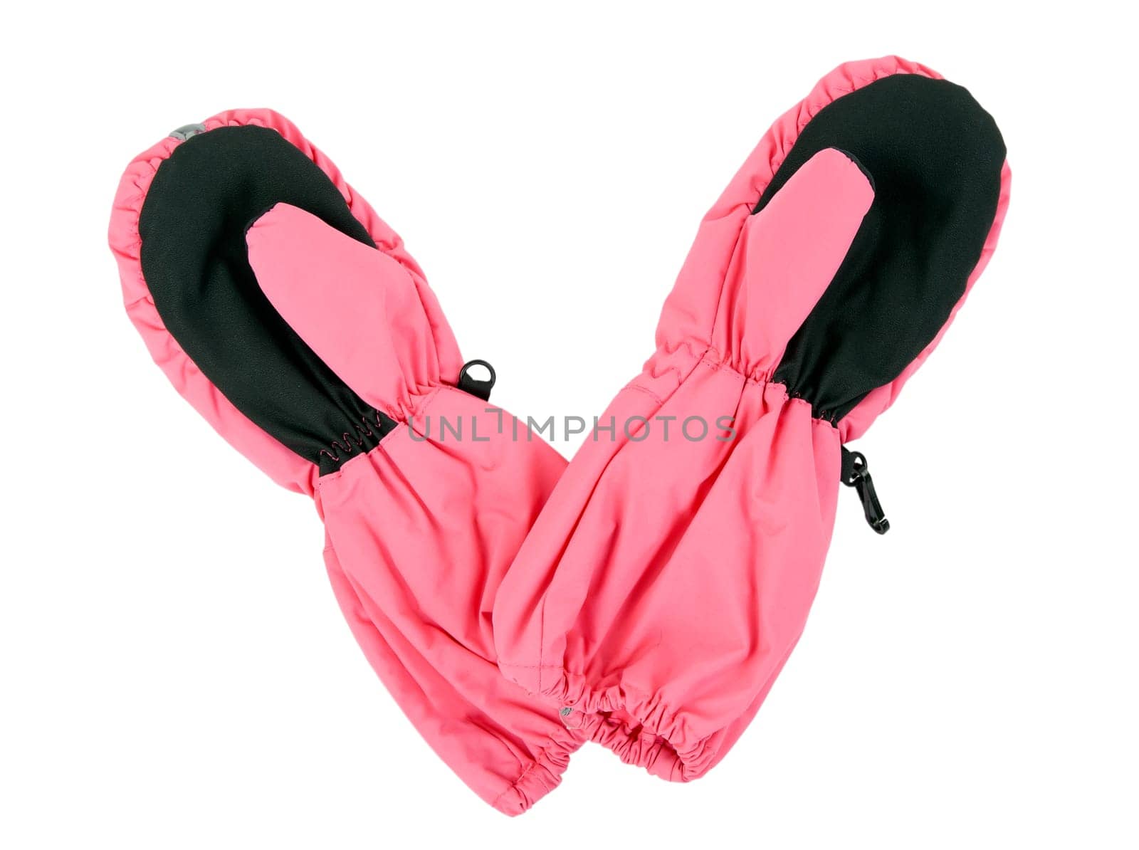 A pair of pink children's gloves isolated on white background