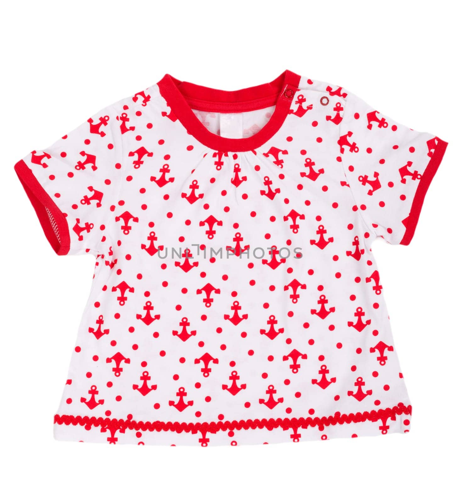 baby dress with a pattern in the shape of an anchor. Isolate on white.