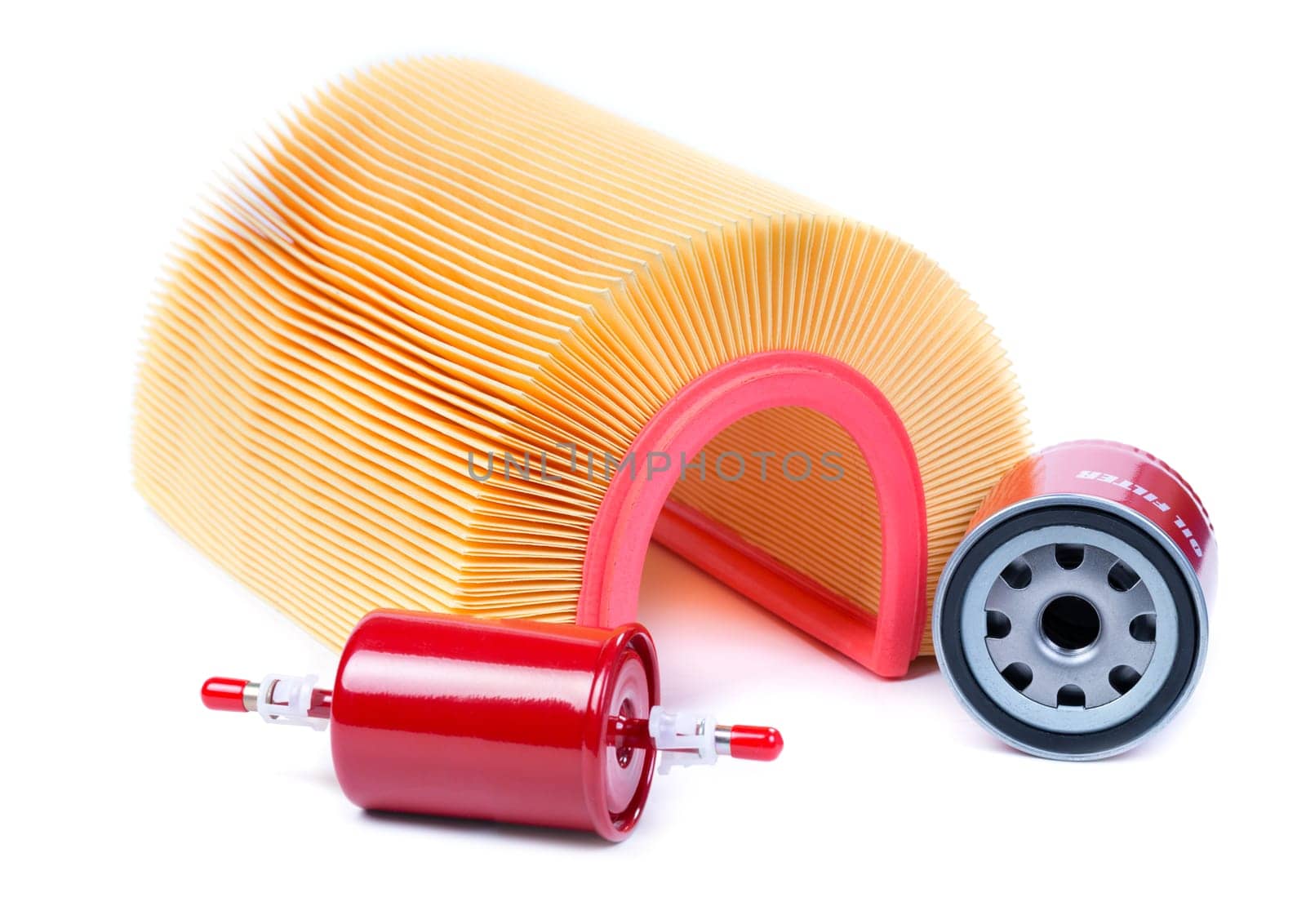 Filter kit car, fuel, oil, air. Isolate on white.