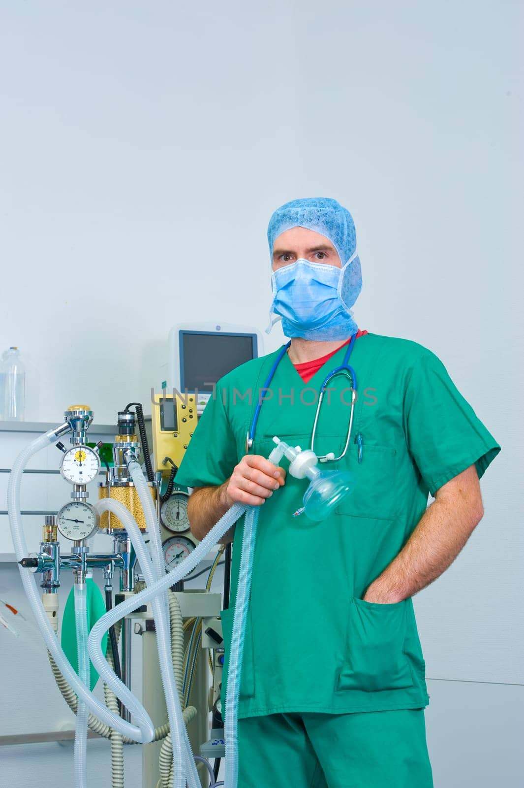 Anesthesiologist in Front of Anesthetic Machine