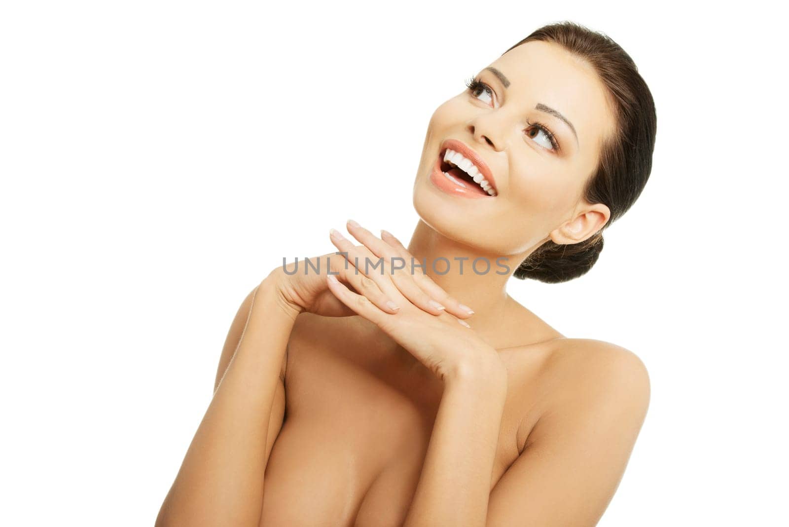 Baeutiful young woman portrait with healthy clean skin, isolated on white