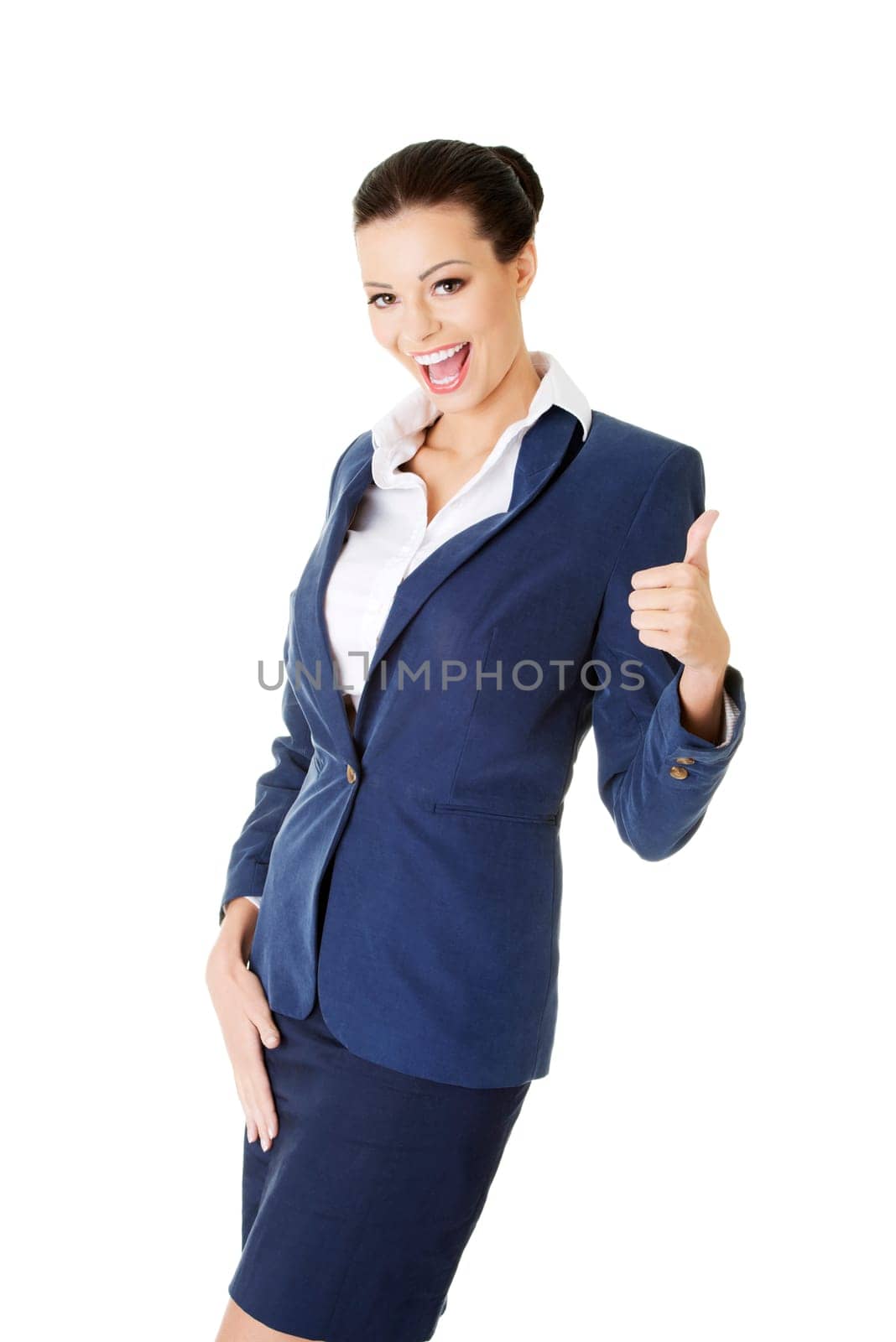 Happy smiling business woman with ok gesture