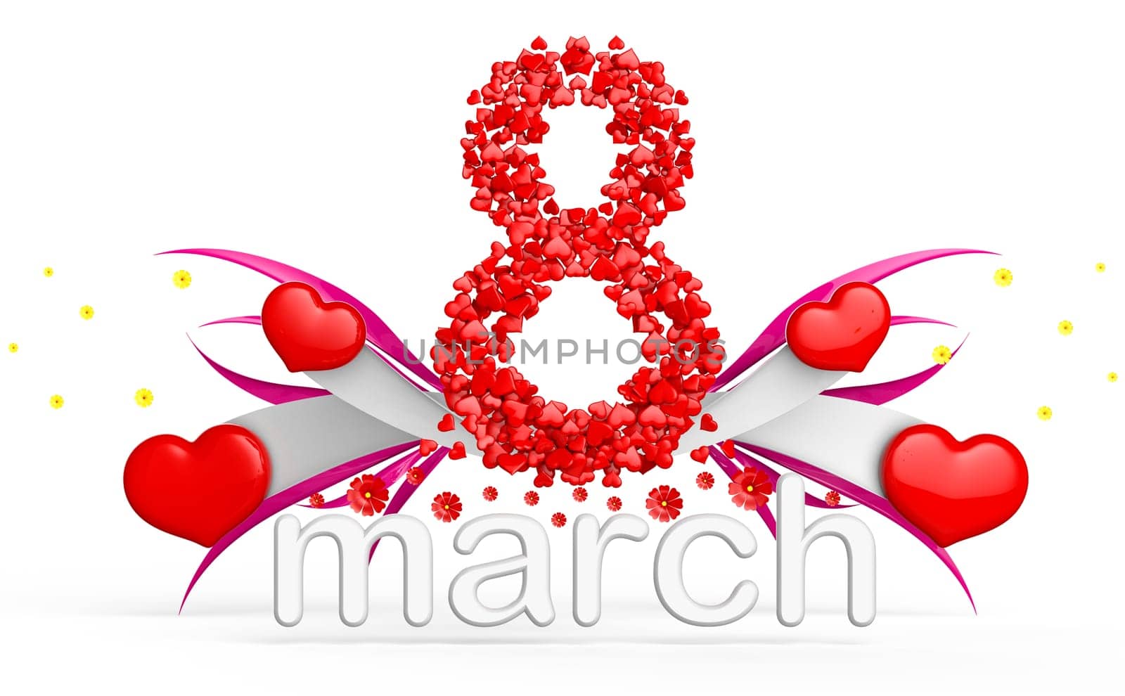 digit 8 consisting of red hearts as element of decorations for March 8. International Women's Day