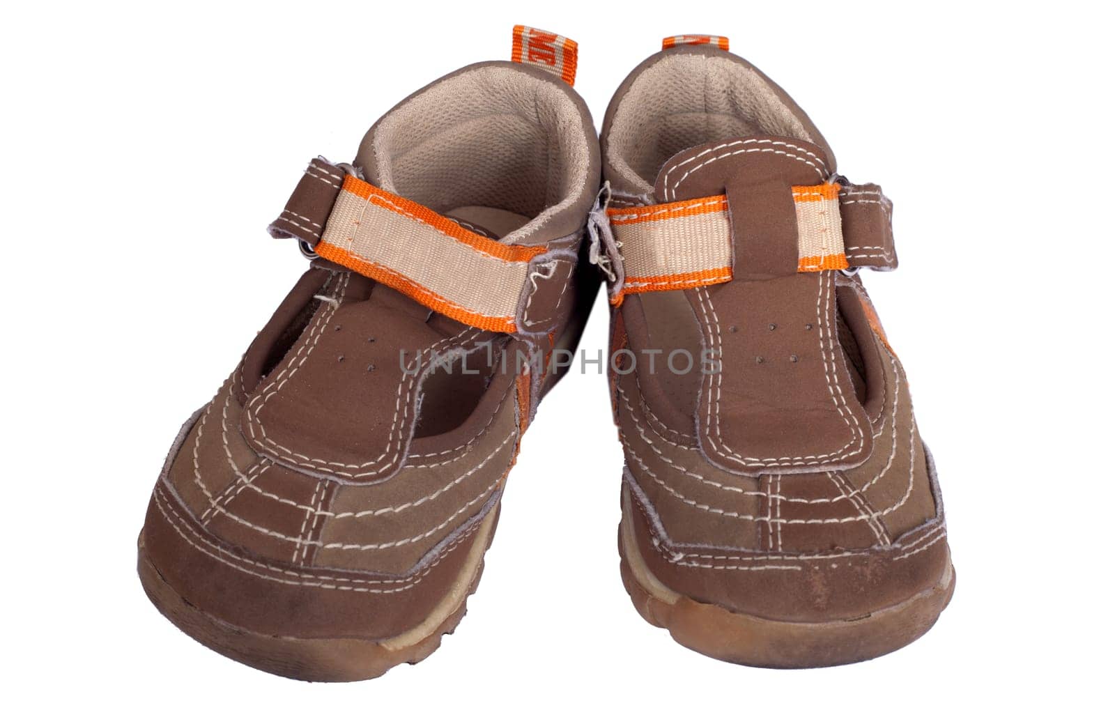 Pair children's shoes isolated on white background