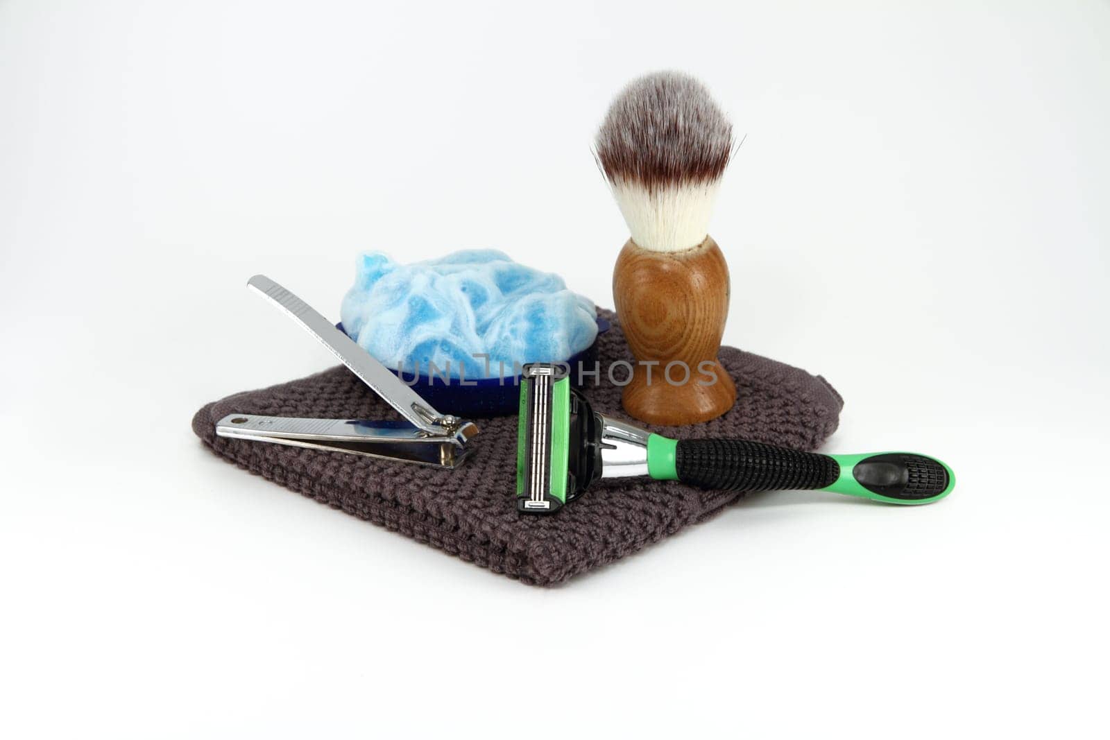 A simple collection of manly shaving and grooming supplies.