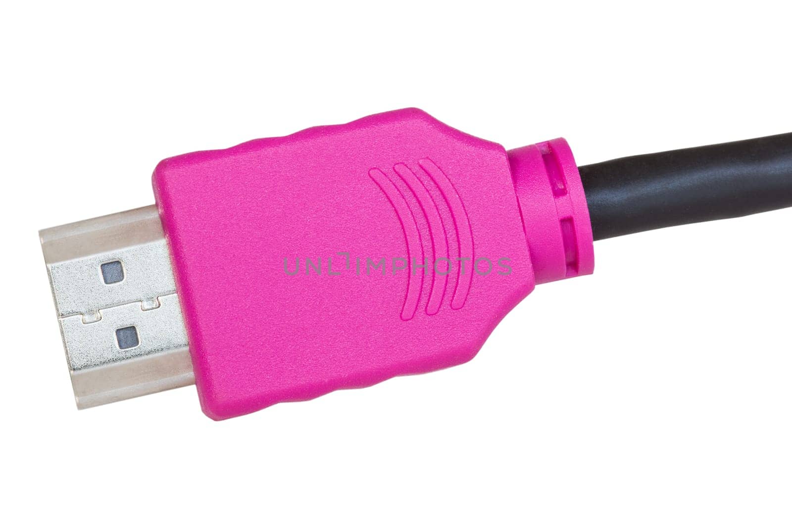 Pink HDMI cable isolated on white background