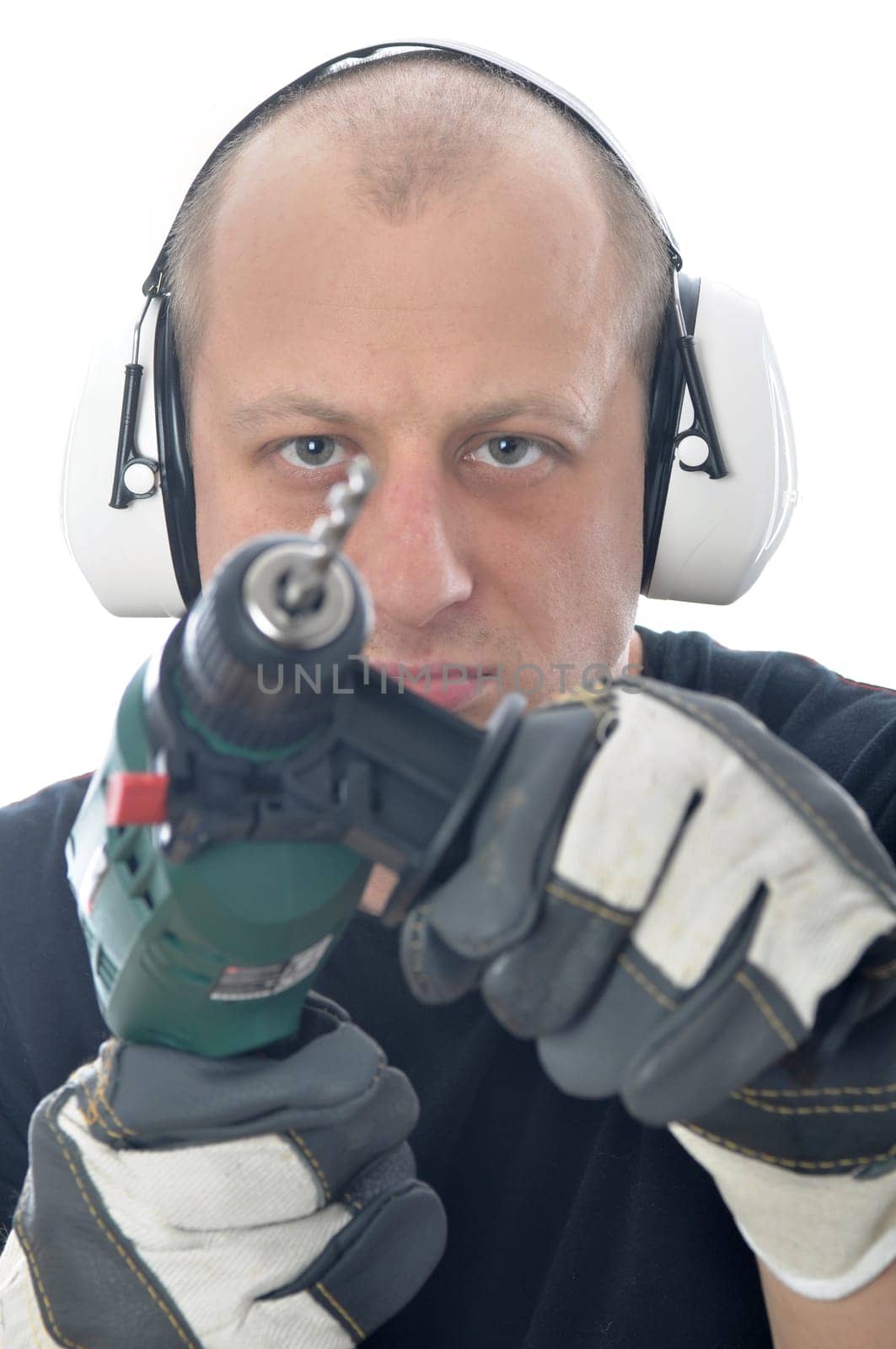 Handyman with drill over white background