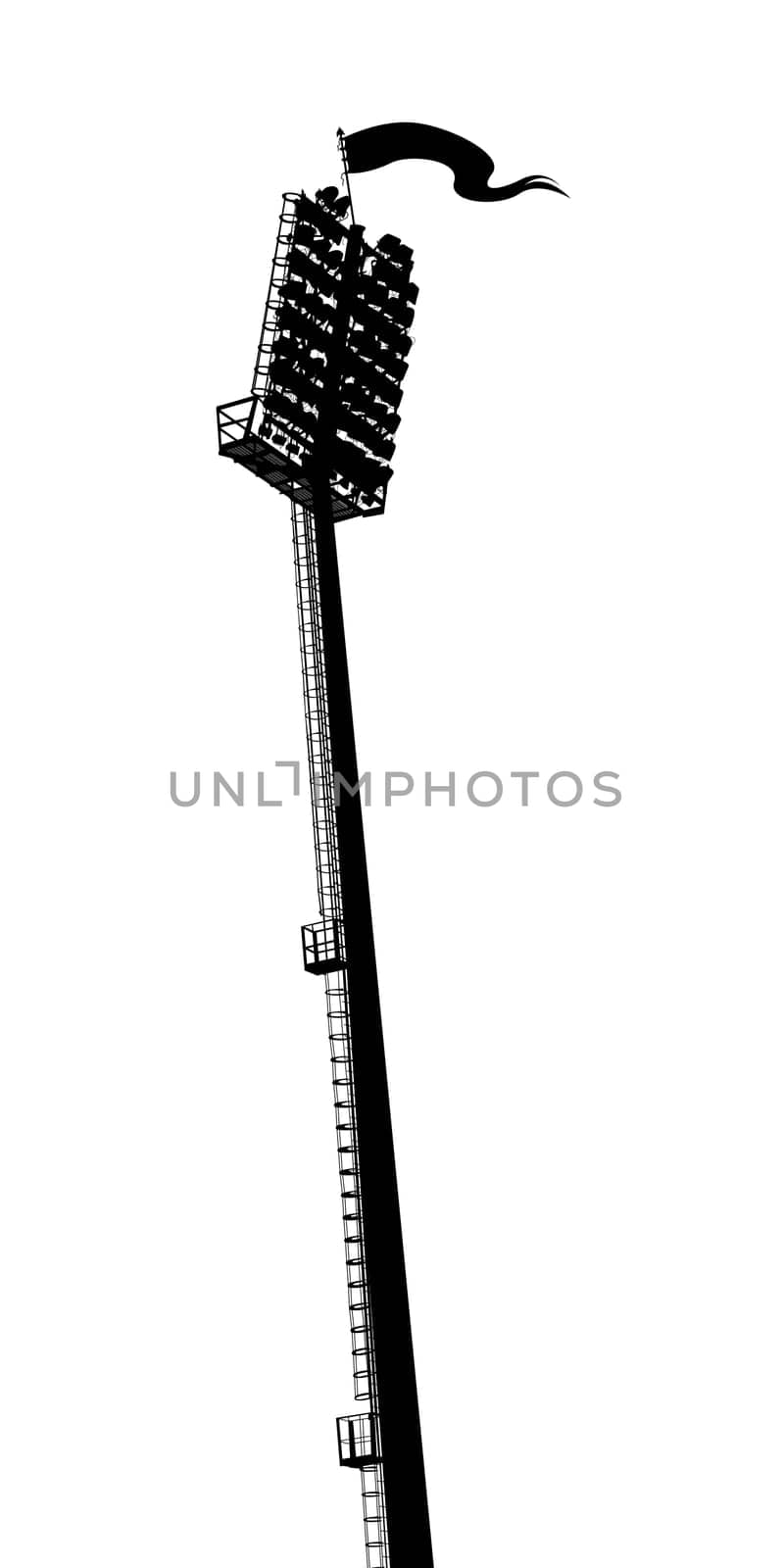 Silhouette of a stadium light, isolated objects on white background