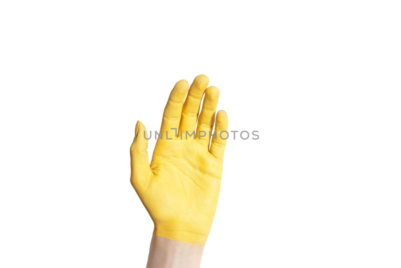 a yellow hand isolated on white