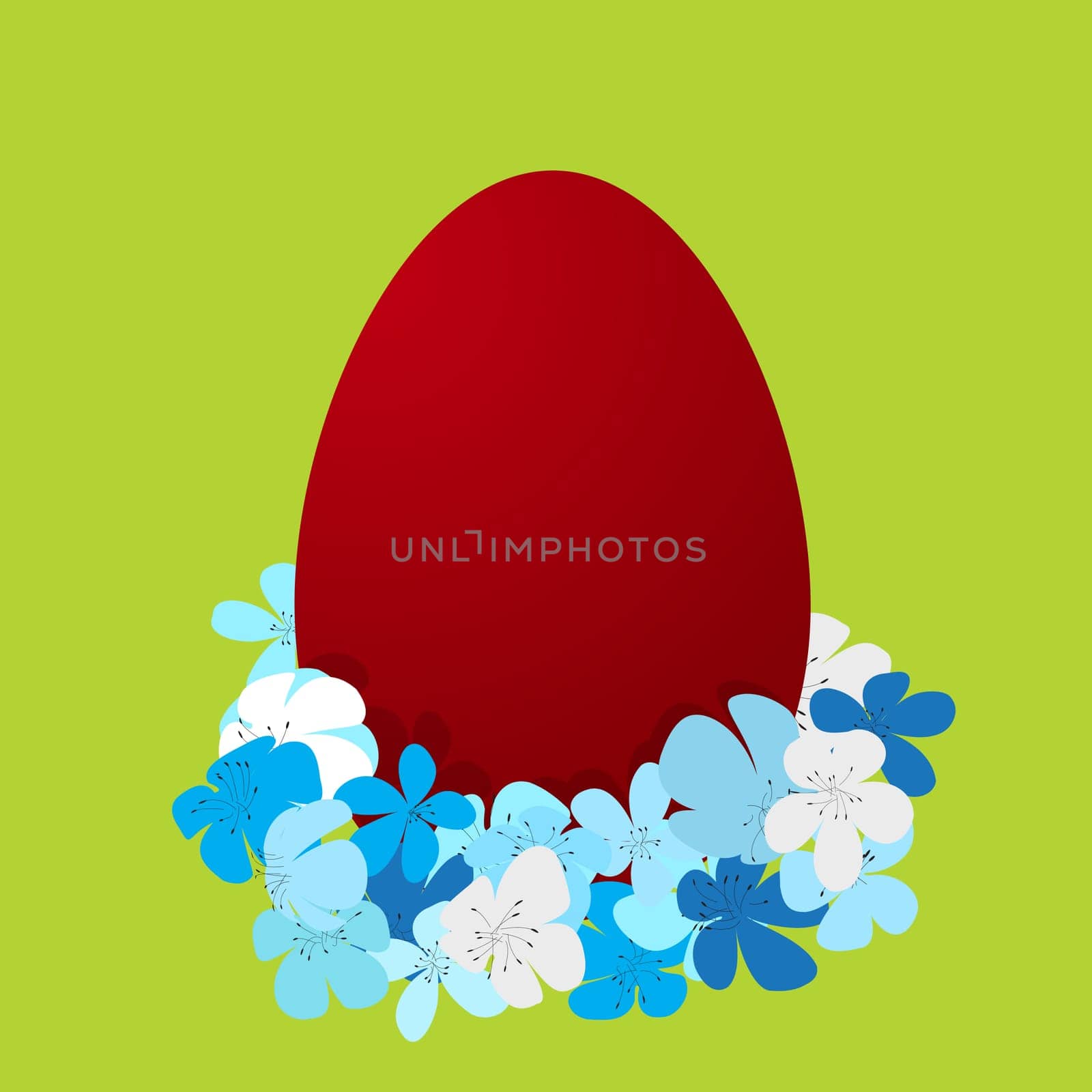 Easter holidays card with painted egg and flowers