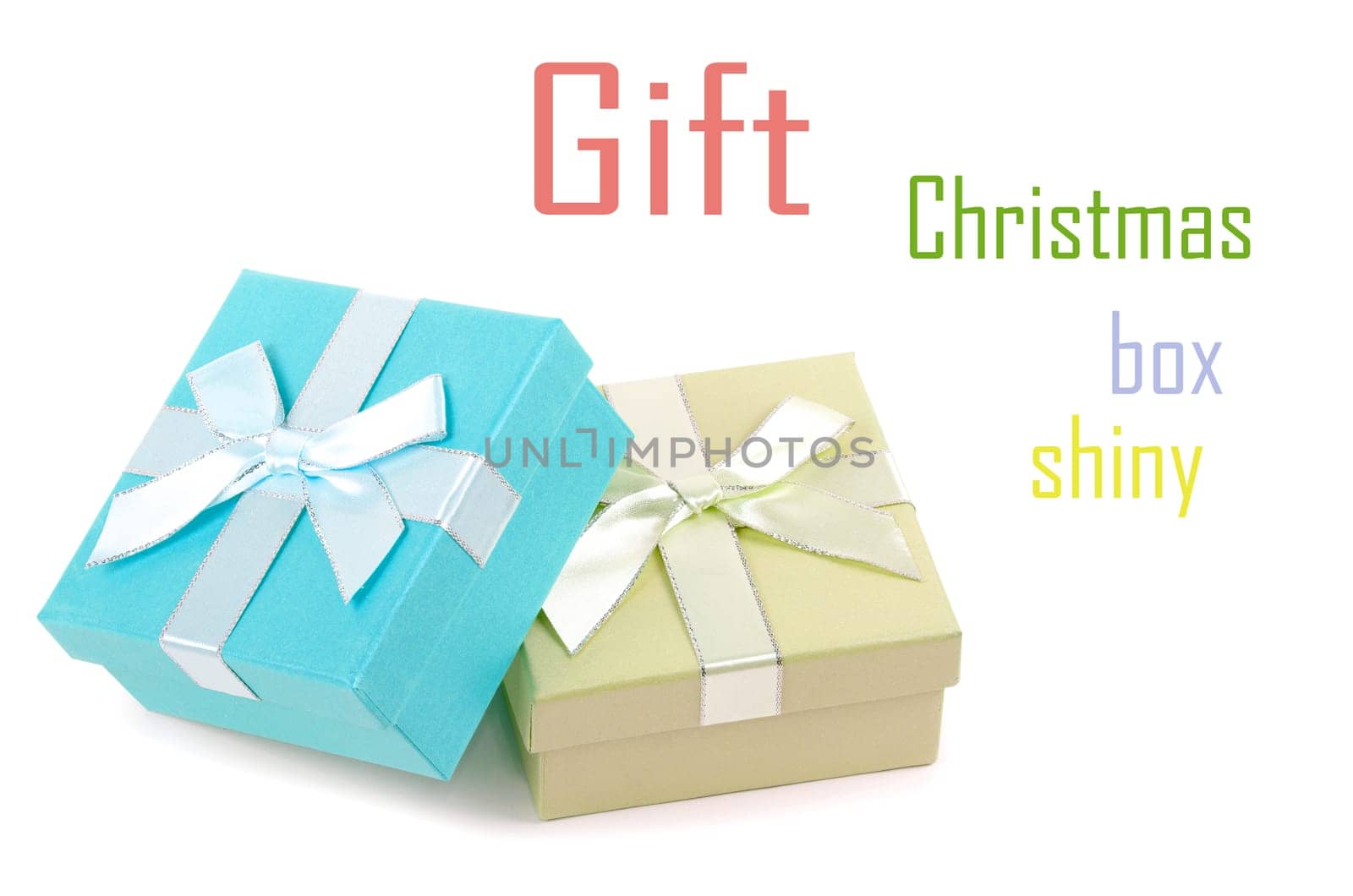 Christmas box gifts with satin bow isolated on white background