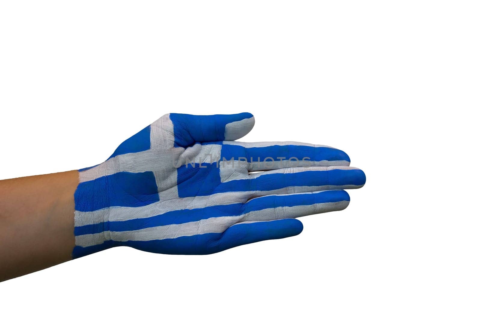 the greek colors painted on a hand, isolated