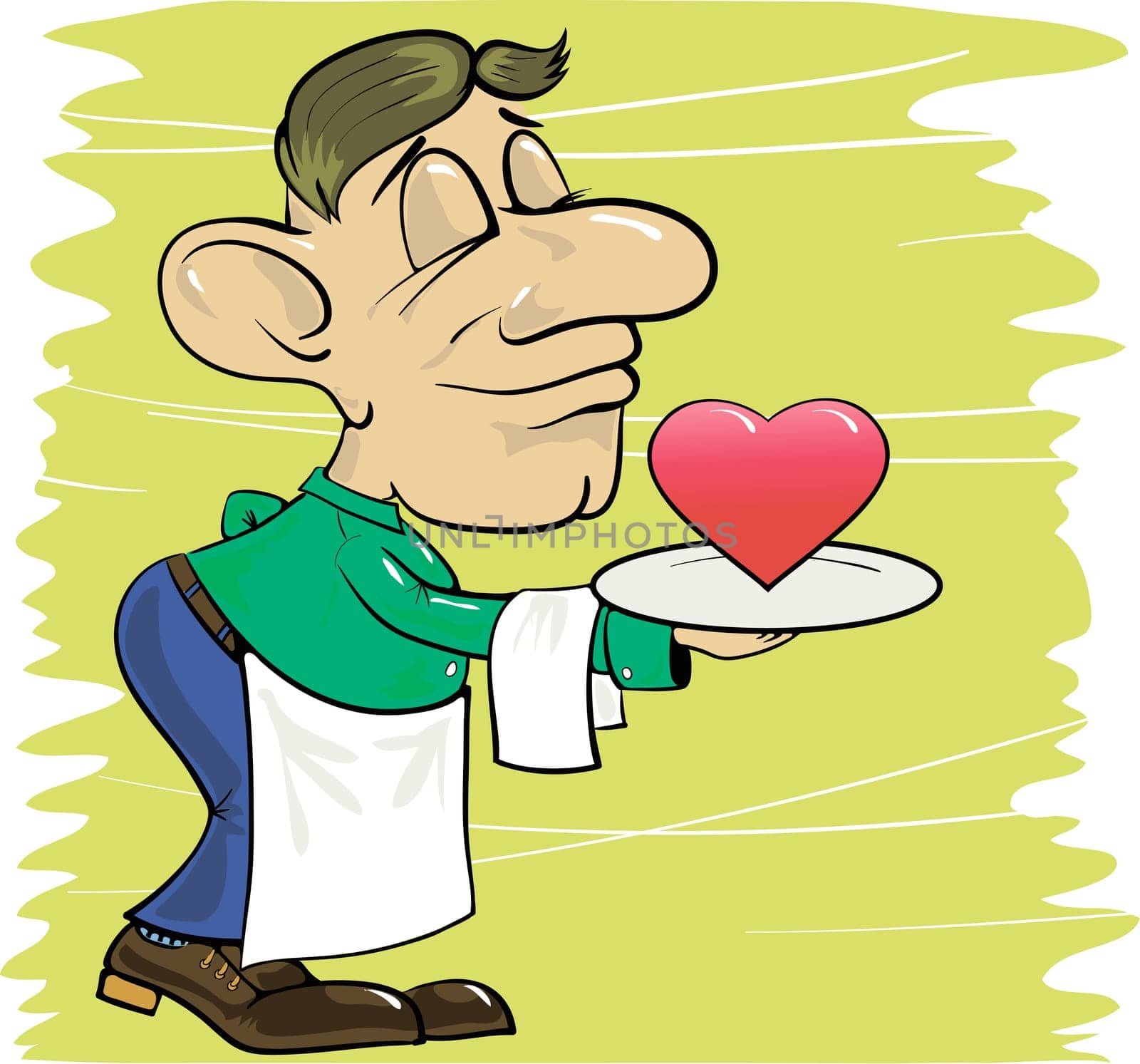 colorful illustration with waiter and heart for your design