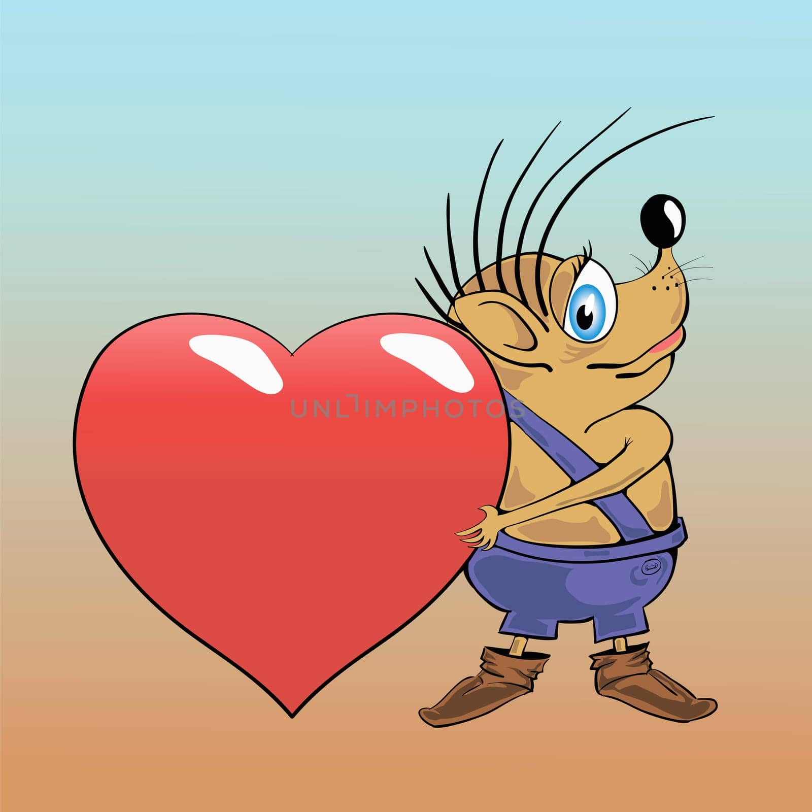 colorful illustration with hedgehog and heart for your design