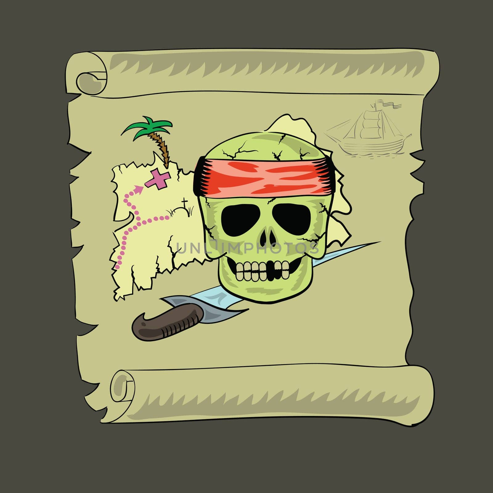 colorful illustration with pirate map for your design