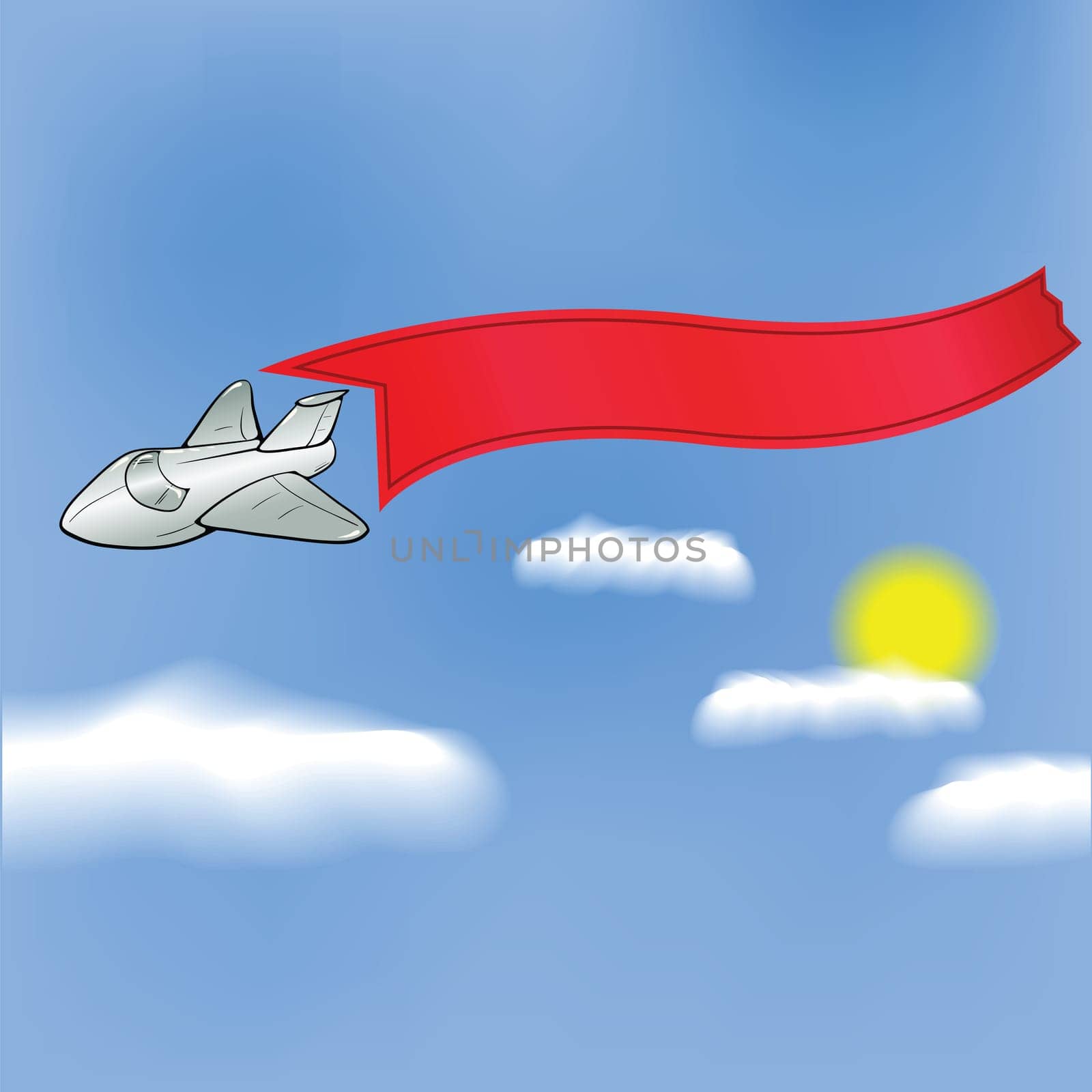 colorful illustration with airplane and banner for your design