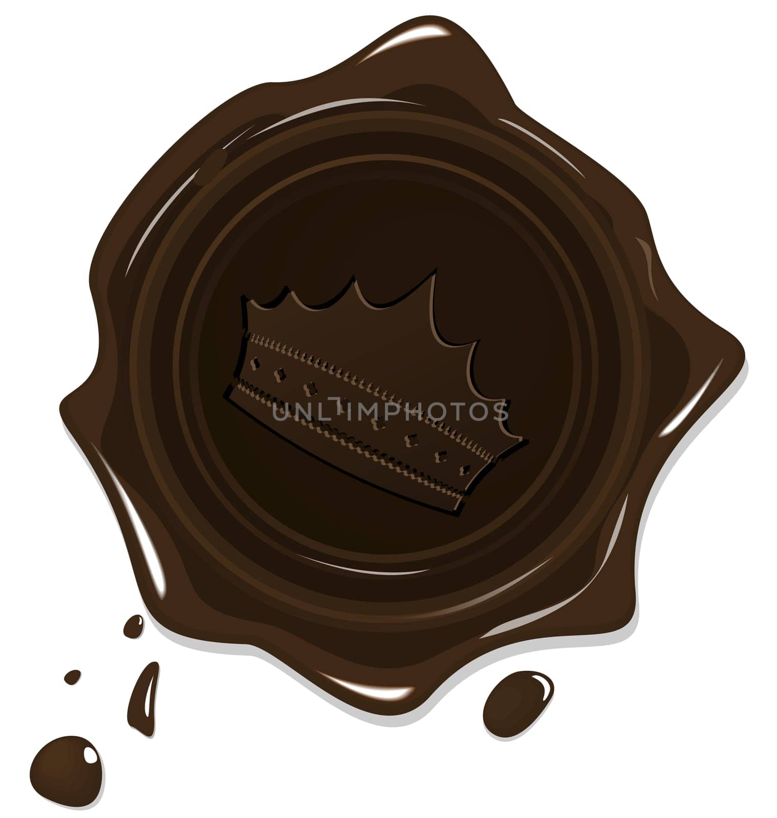 Illustration of wax grunge brown seal with crown isolated on white background - vector