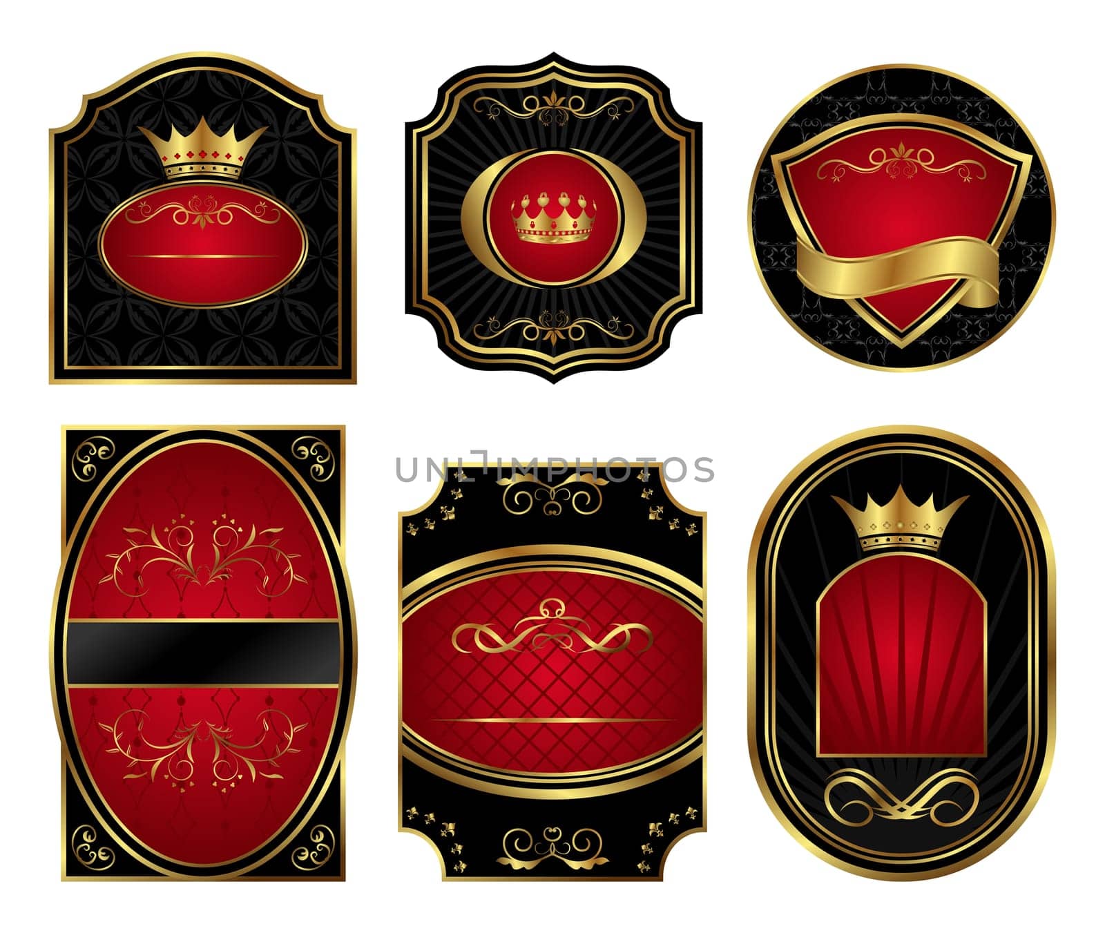 Illustration set black gold-framed labels - vector