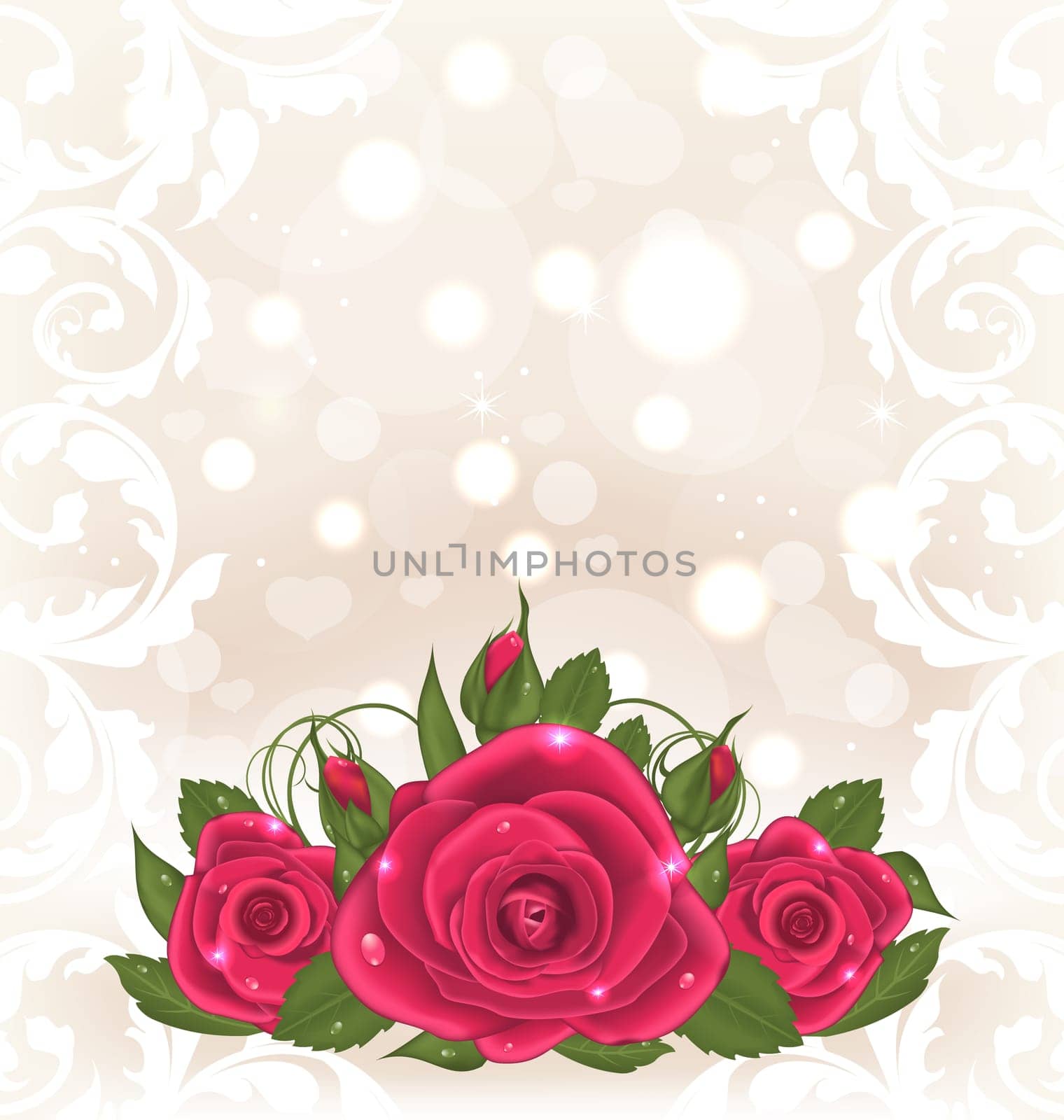 Illustration luxury card with bouquet of pink roses - vector