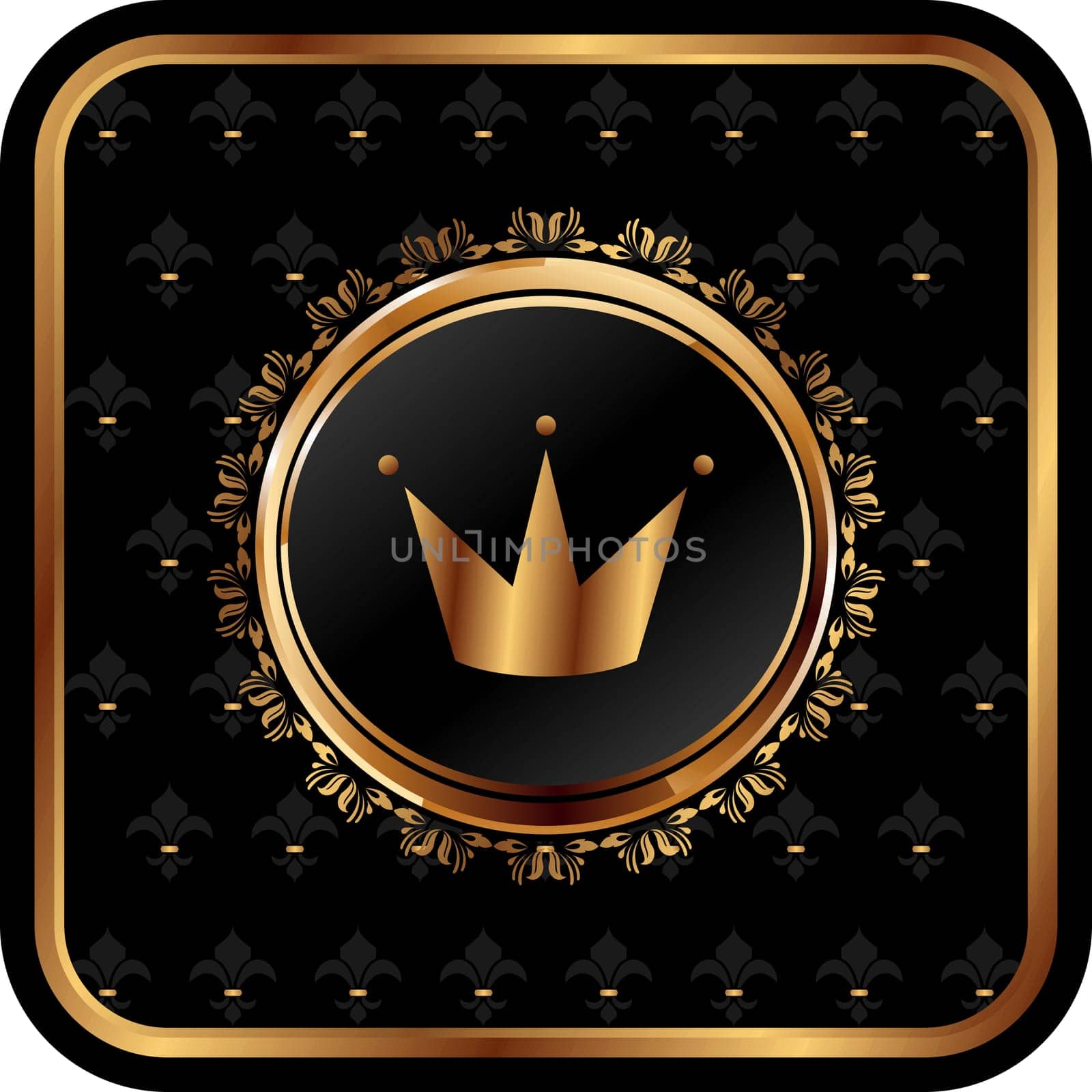 Illustration vintage frame with floral medallion and crown - vector