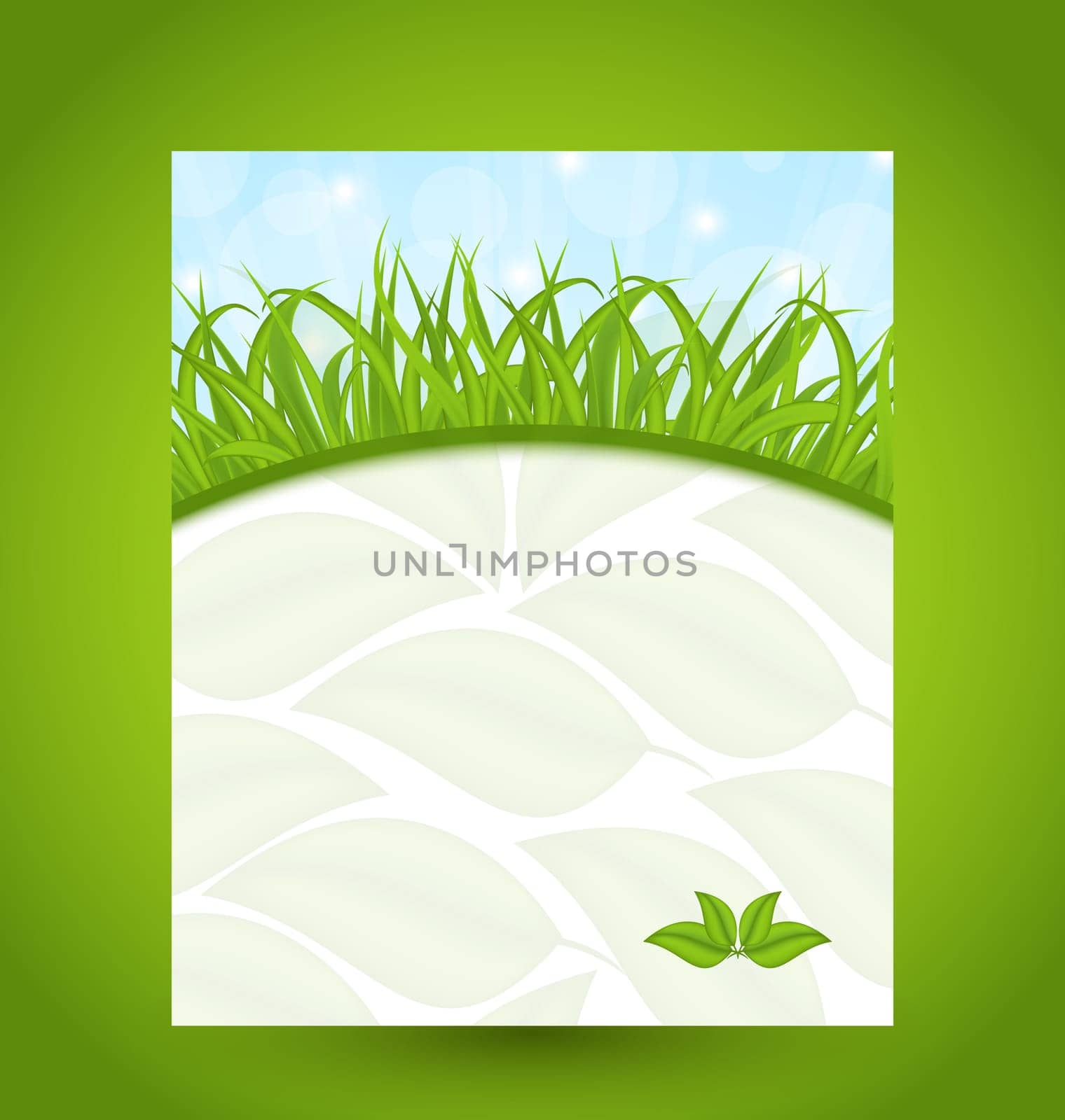 Illustration ecology card with green grass and eco leaves - vector