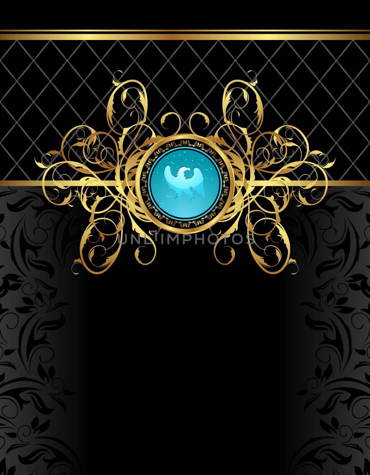 Illustration floral frame with heraldic eagle - vector