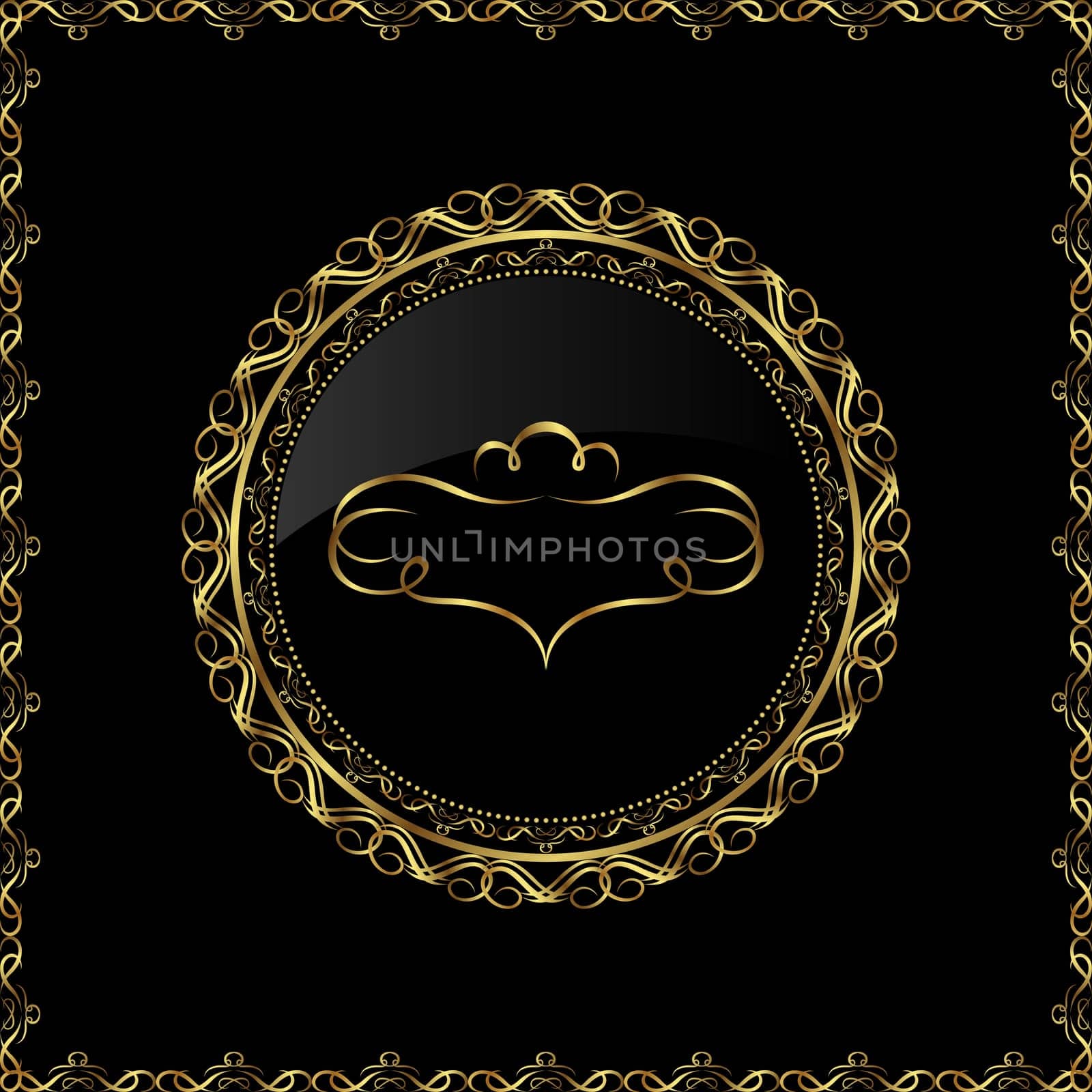 Illustration luxury gold ornament with emblem - vector