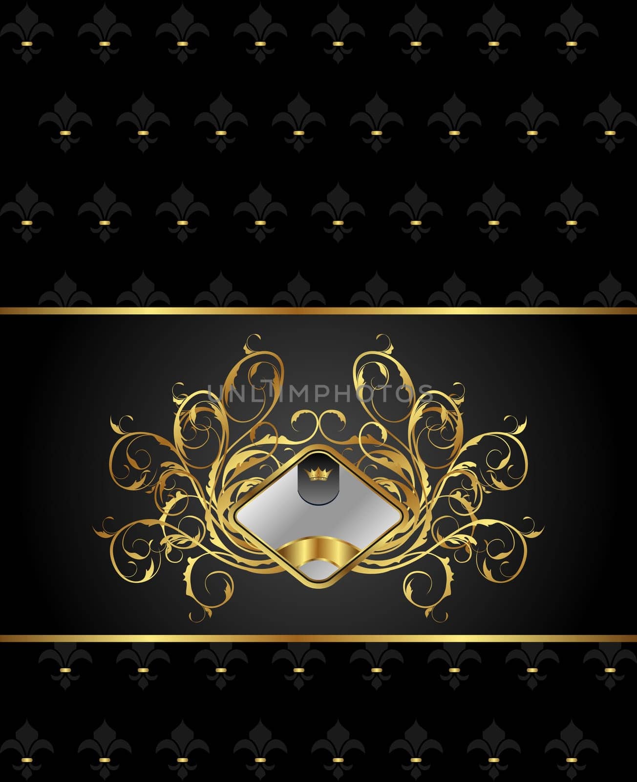 Illustration gold floral packing with heraldic element - vector