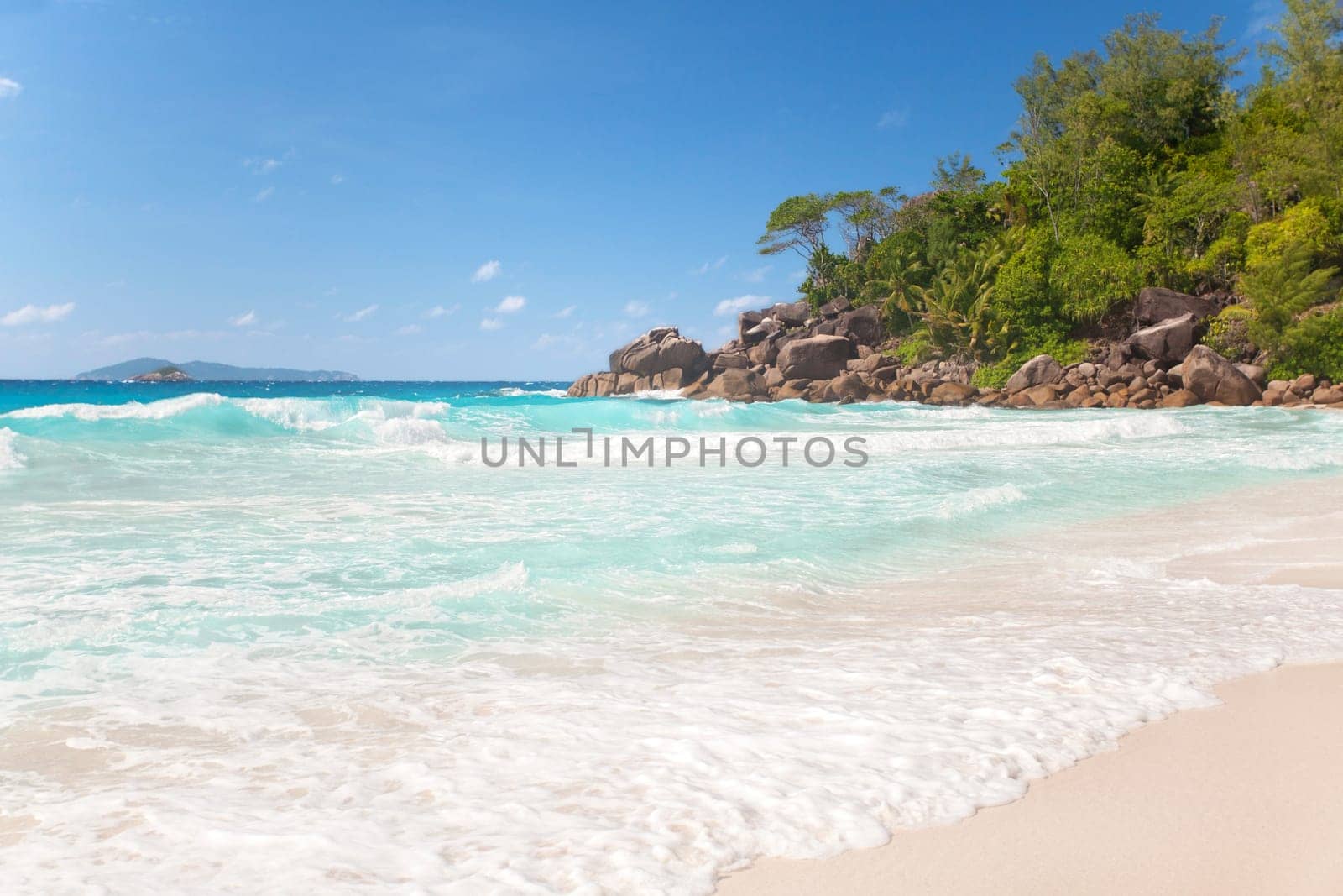 tropical beach with white sand and turquoise waters - Seychelles,Anse Georgette
