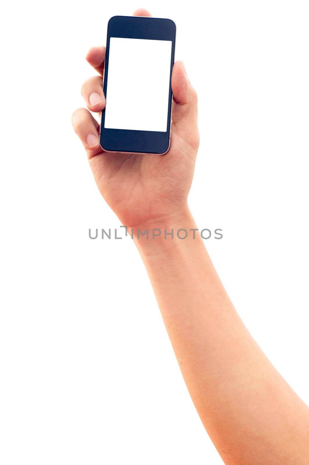 isolated hand holding smartphone or phone, two clipping path is in jpg, hand outline and the phone screen.