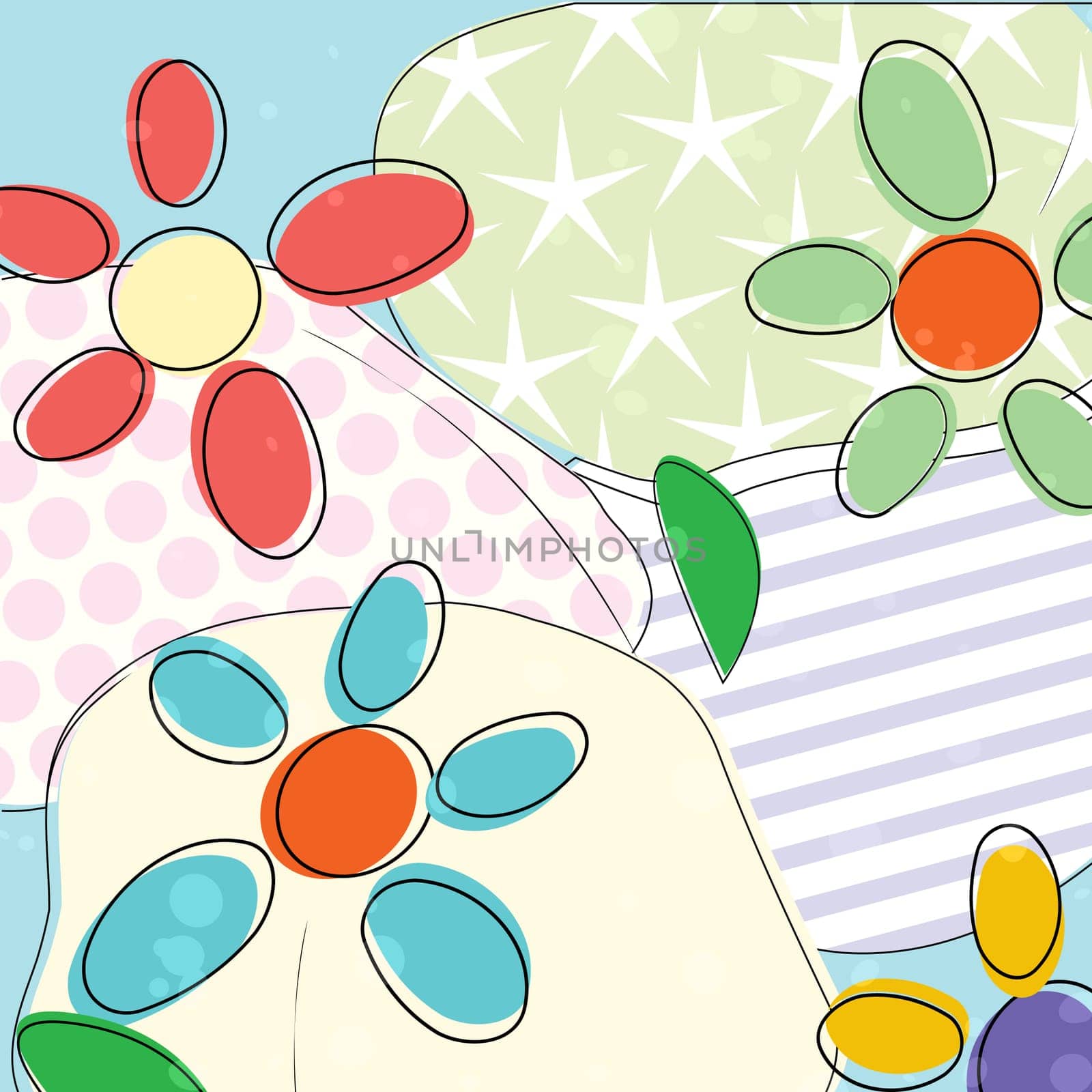 Illustration of pastel colored stylized flowers