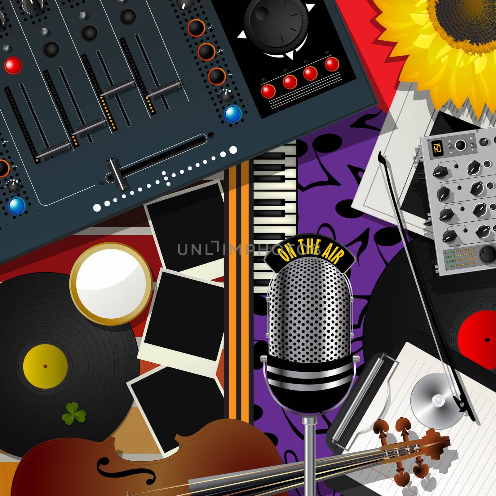 Scrapbook modern music theme background, graphic art.