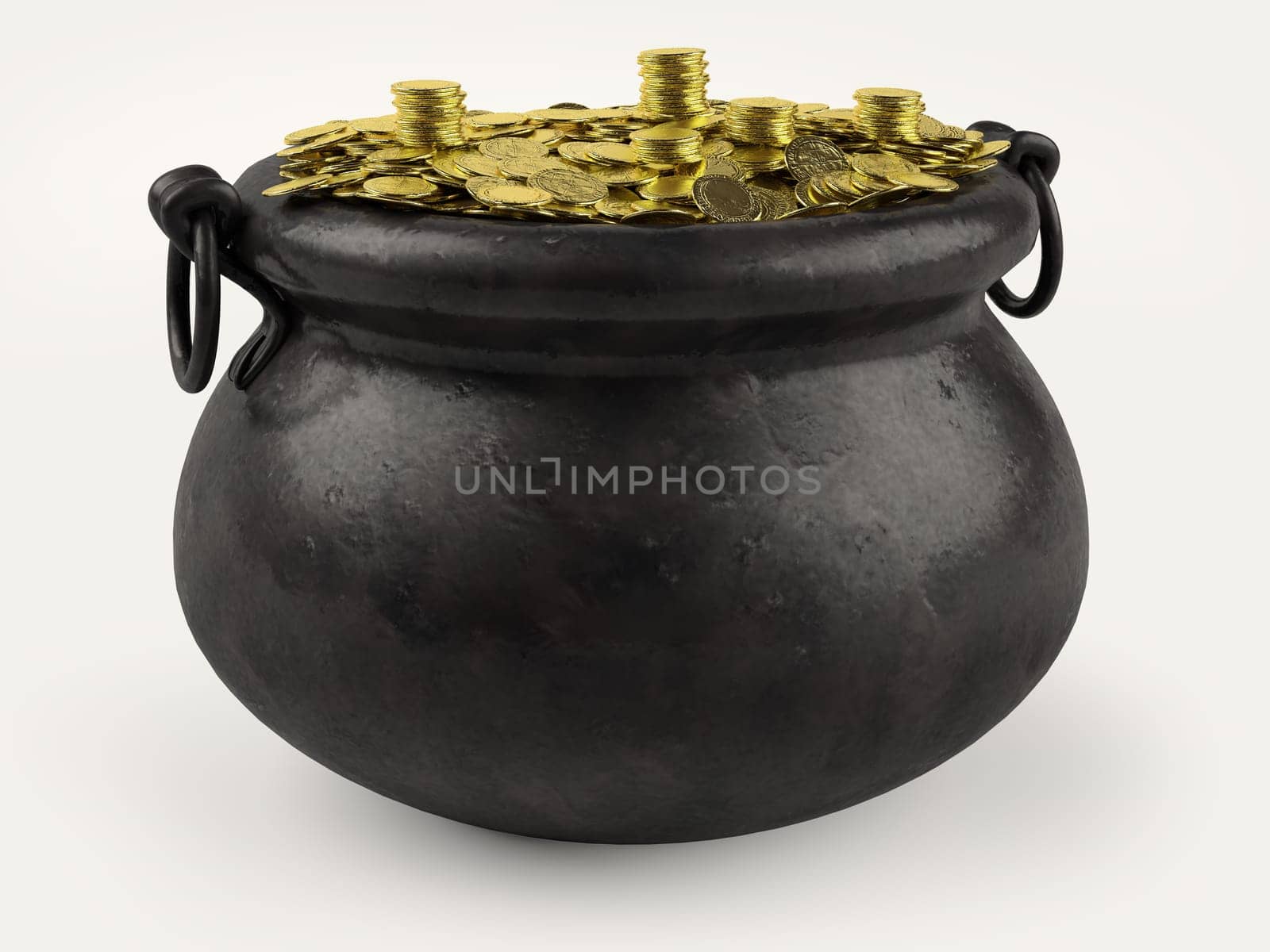 A photo of a pot of gold on a white background.