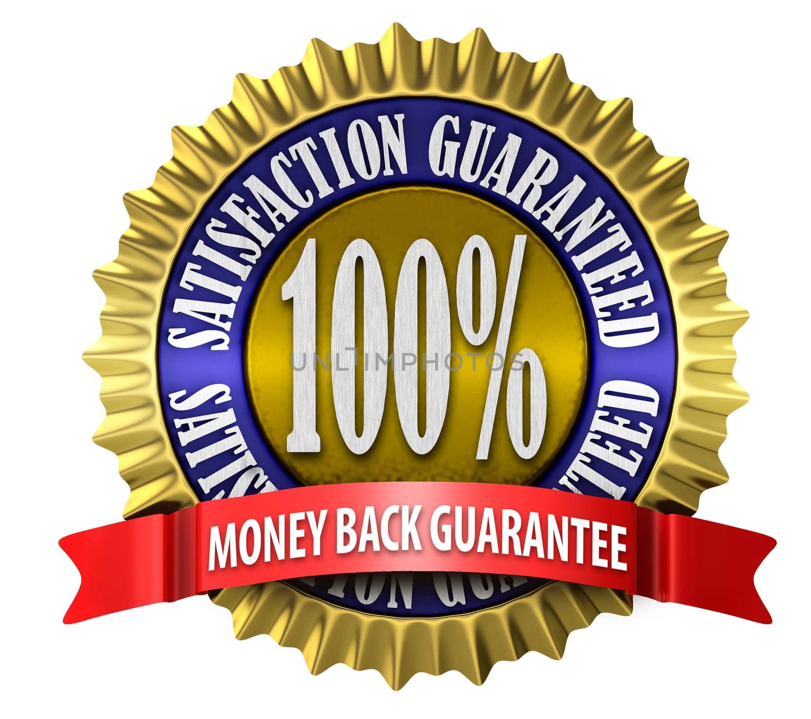 An illustration of a 100% satisfaction guaranteed seal on white.