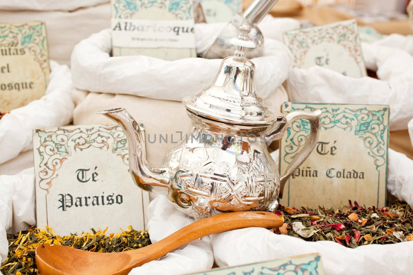 Tea and tea bags in the street market