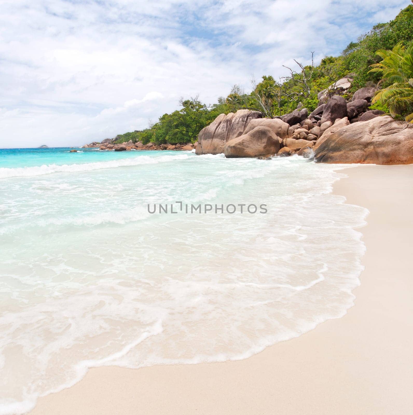 tropical beach with white sand and turquoise waters - Seychelles,Anse Georgette