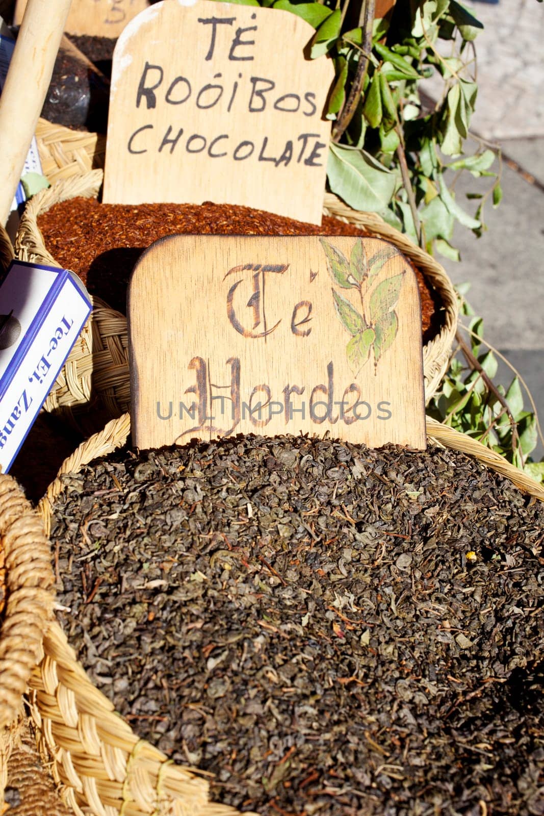 Inflorescences of tea in a wicker basket
