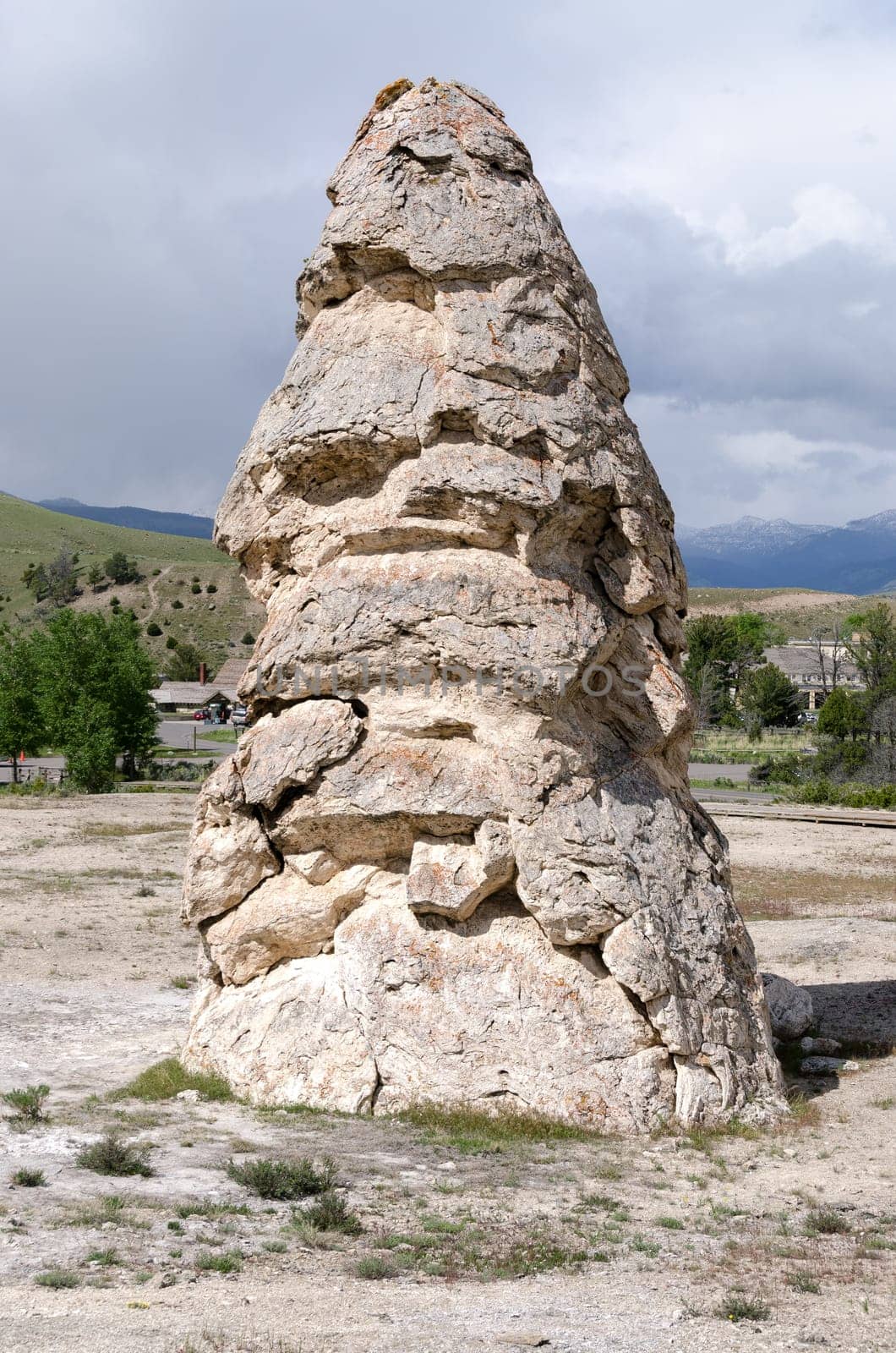 pinnacle of rock at Mammoth Hot Springs in Yellowstone National Park in Wyoming in the United States of America