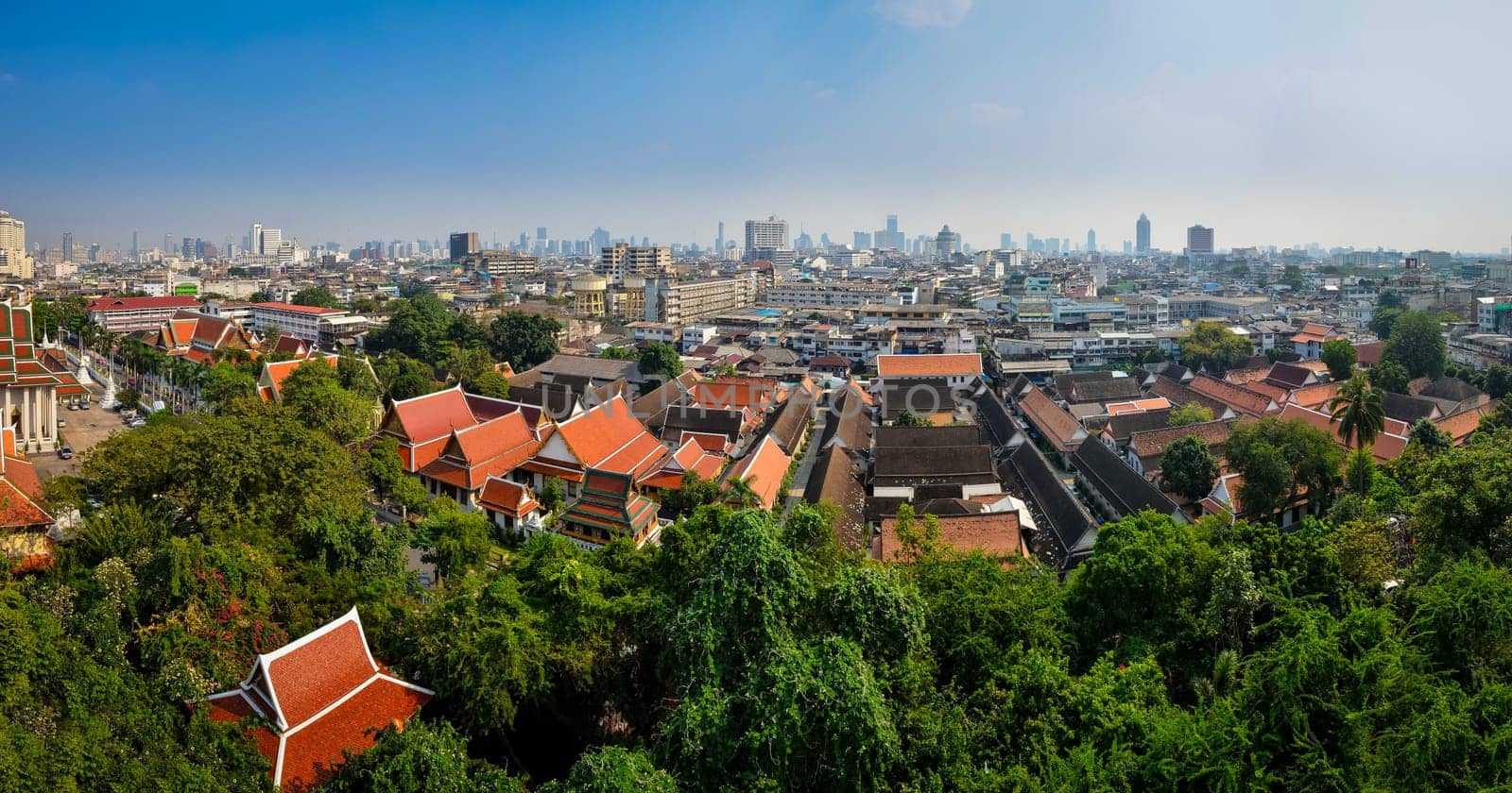 Panoramic aerial view of Bangkok from Golden mount temple, Bangkok, Thailand