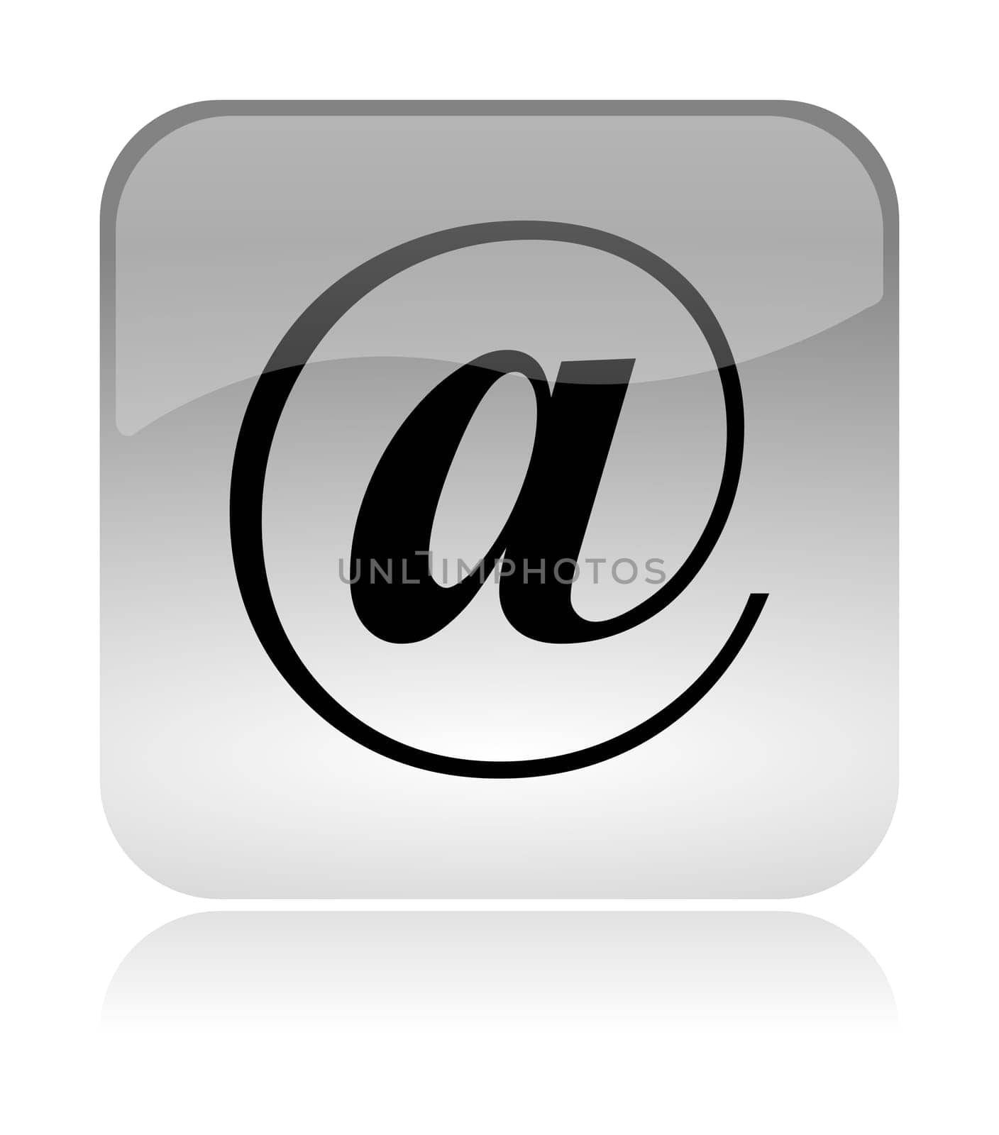 At @ email white, transparent and glossy web interface icon with reflection