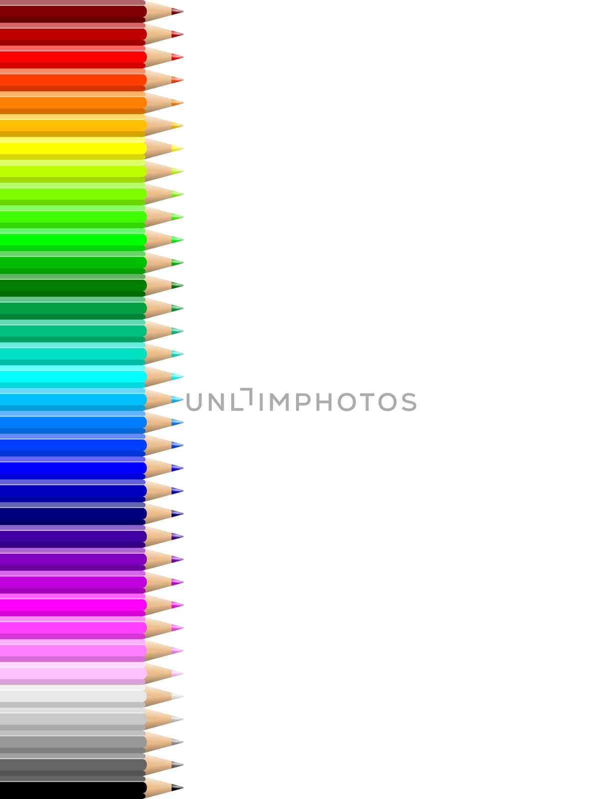 Rainbow of colorful pencils wall on empty notebook white sheet illustration