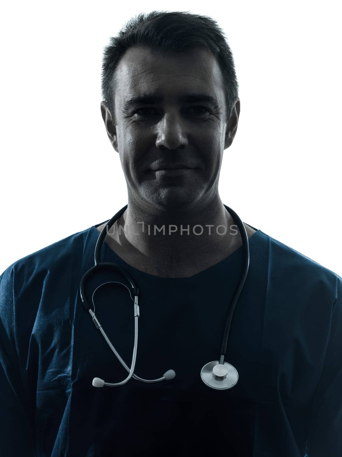 one caucasian man doctor surgeon medical worker portrait silhouette isolated on white background