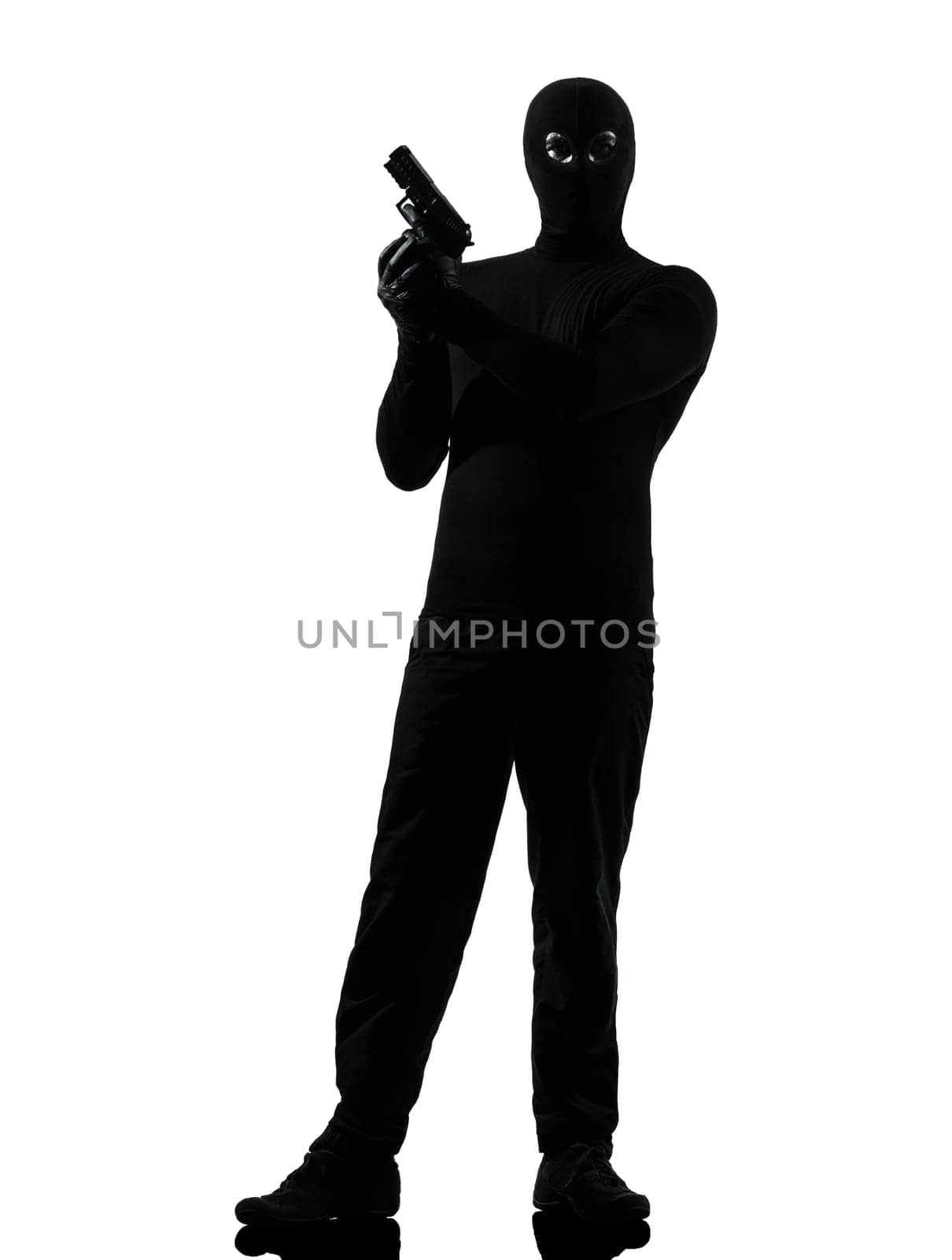 thief criminal terrorist in silhouette studio isolated on white background