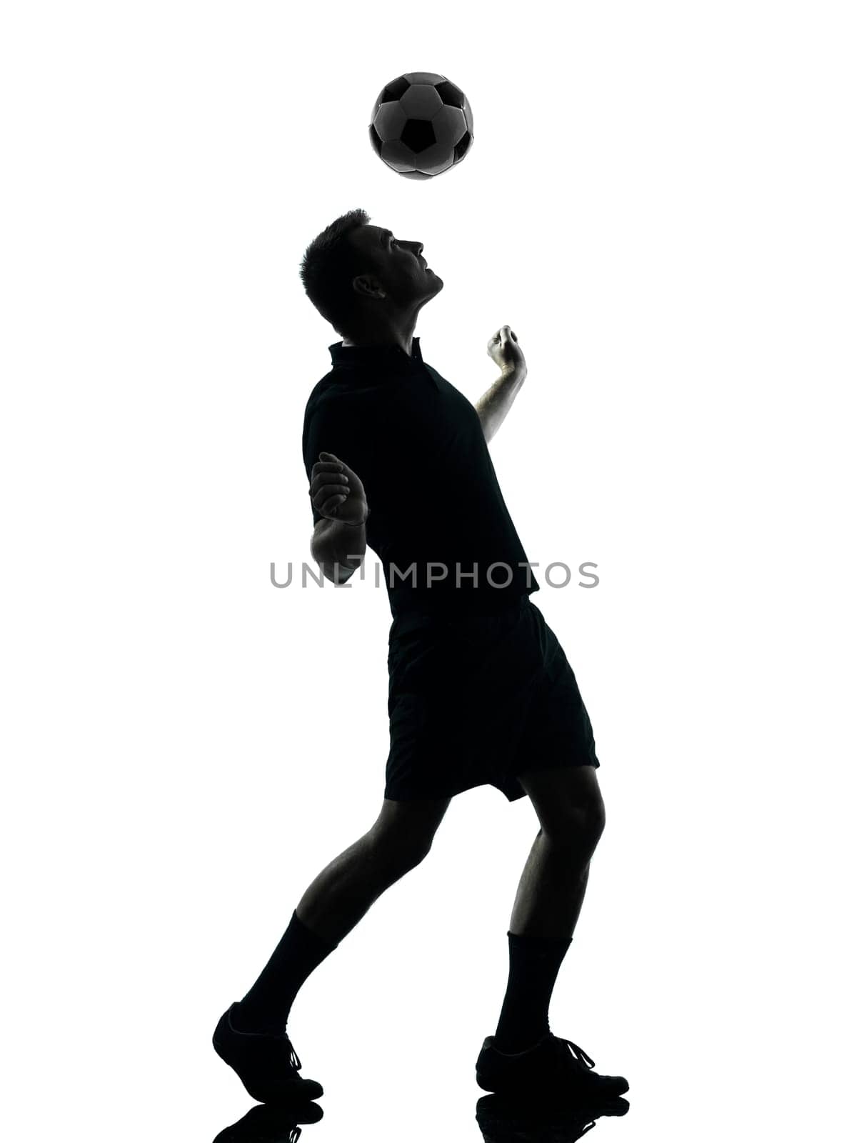 one man soccer player in studio silhouette isolated on white background