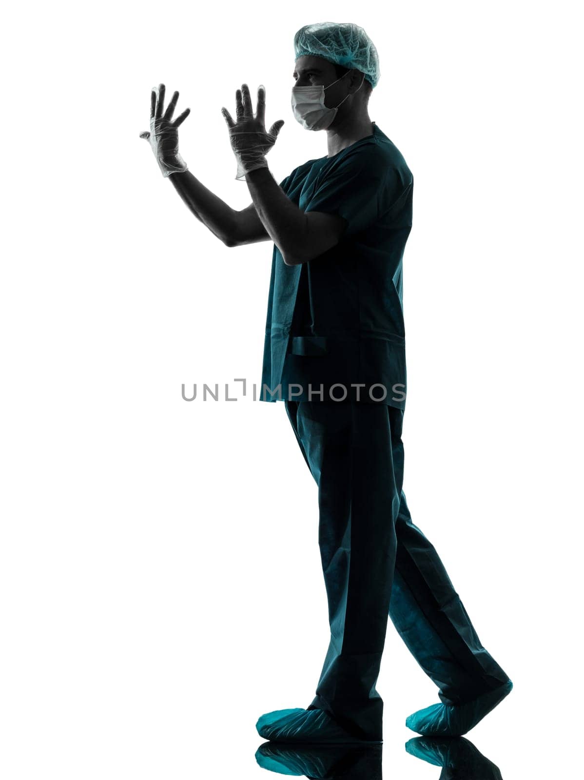 one caucasian man doctor surgeon medical worker silhouette isolated on white background