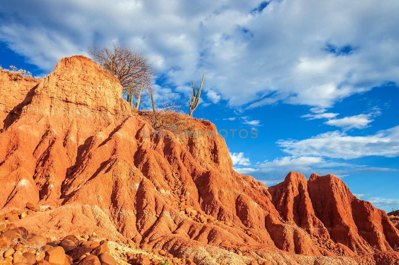 Dramatic red rock formation in Tatacoa Desert in Huila, Colombia